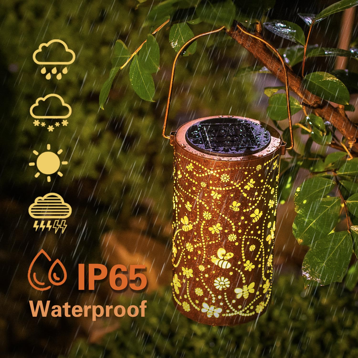 Solar Powered Bee Lanterns - Waterproof Outdoor Hanging LED Lights for Garden, Patio, Yard & Pathway Decor - Unique Metal Bee-Themed Gift for Women & Men - Perfect for Landscape Lighting, Tabletop Displays & Evening Ambiance