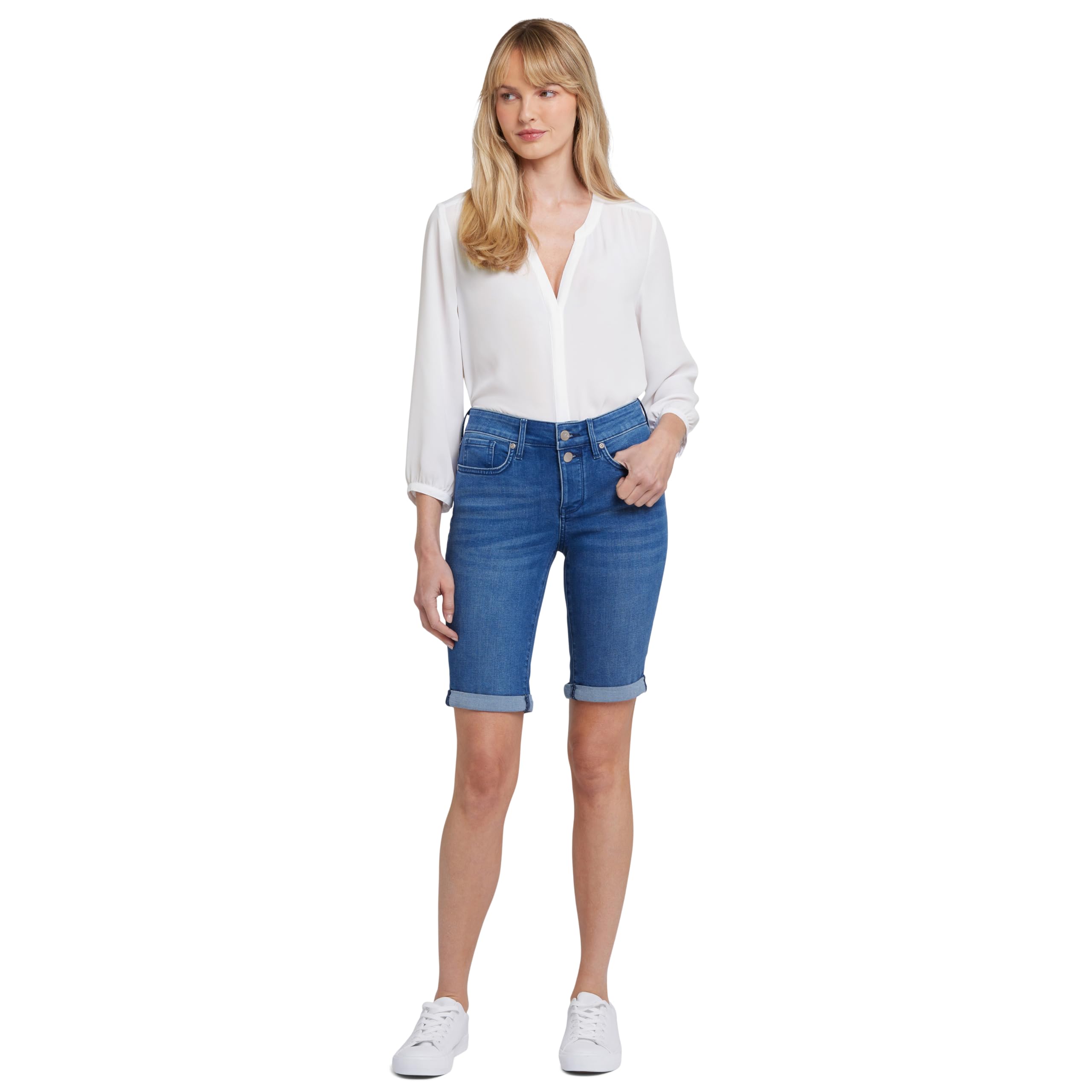 NYDJ Women's Briella Roll Cuff Jean Slimming Denim Shorts - High Waisted Stretch Comfort for Casual & Summer Outfits