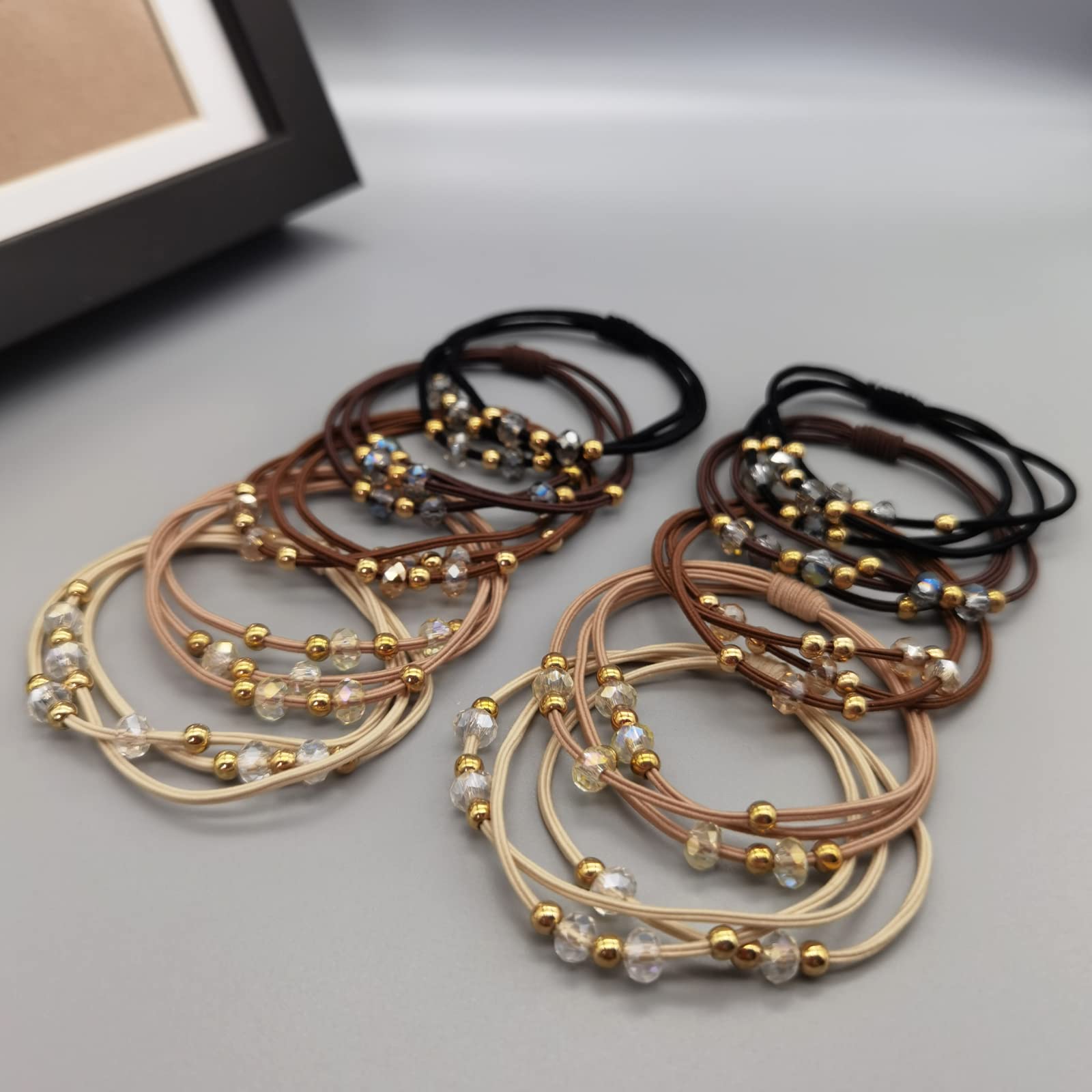 10pcs Small Gold Bead Hair Ties - Elastic Ponytail Holders for Women & Girls - Crystal Bead Hair Tie Bracelets for Thick, Thin & Curly Hair (5 Colors) - Perfect for Daily Wear, Parties & Gifts