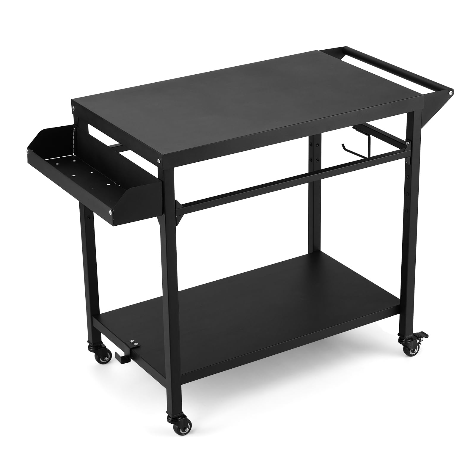 Heavy Duty Outdoor Grill Cart with Lockable Wheels - BBQ Smoker Prep Table for Pizza Oven, Backyard Cooking, Camping & Parties - Portable Patio Cooking Station for Outdoor Entertaining - Black