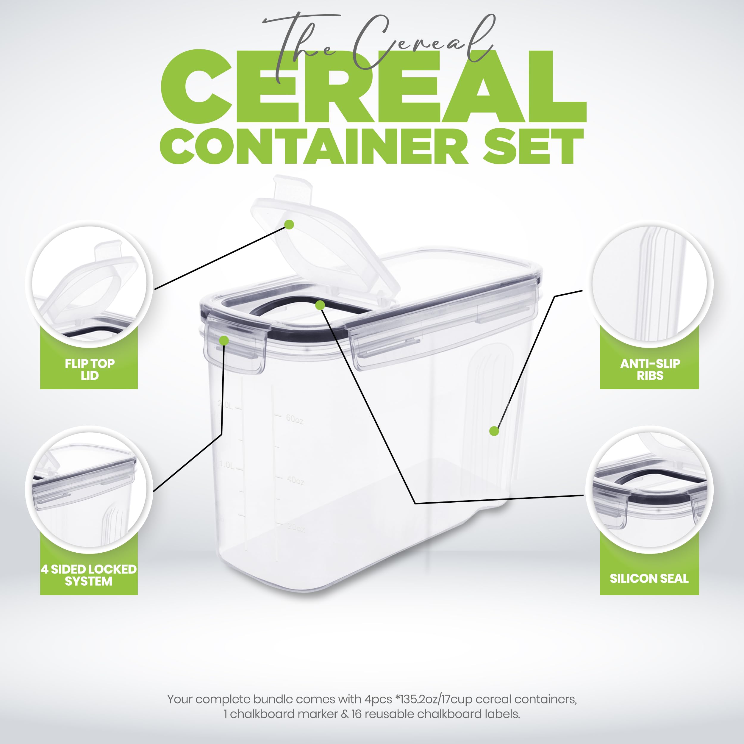 Utopia Kitchen 2-Pack 2 Liter Airtight Cereal Storage Containers with Dispenser - Clear Plastic Food Pantry Organizers for Cereal, Rice, Pasta, Snacks & Dry Goods - Perfect for Kitchen, Pantry Organization & Bulk Food Storage