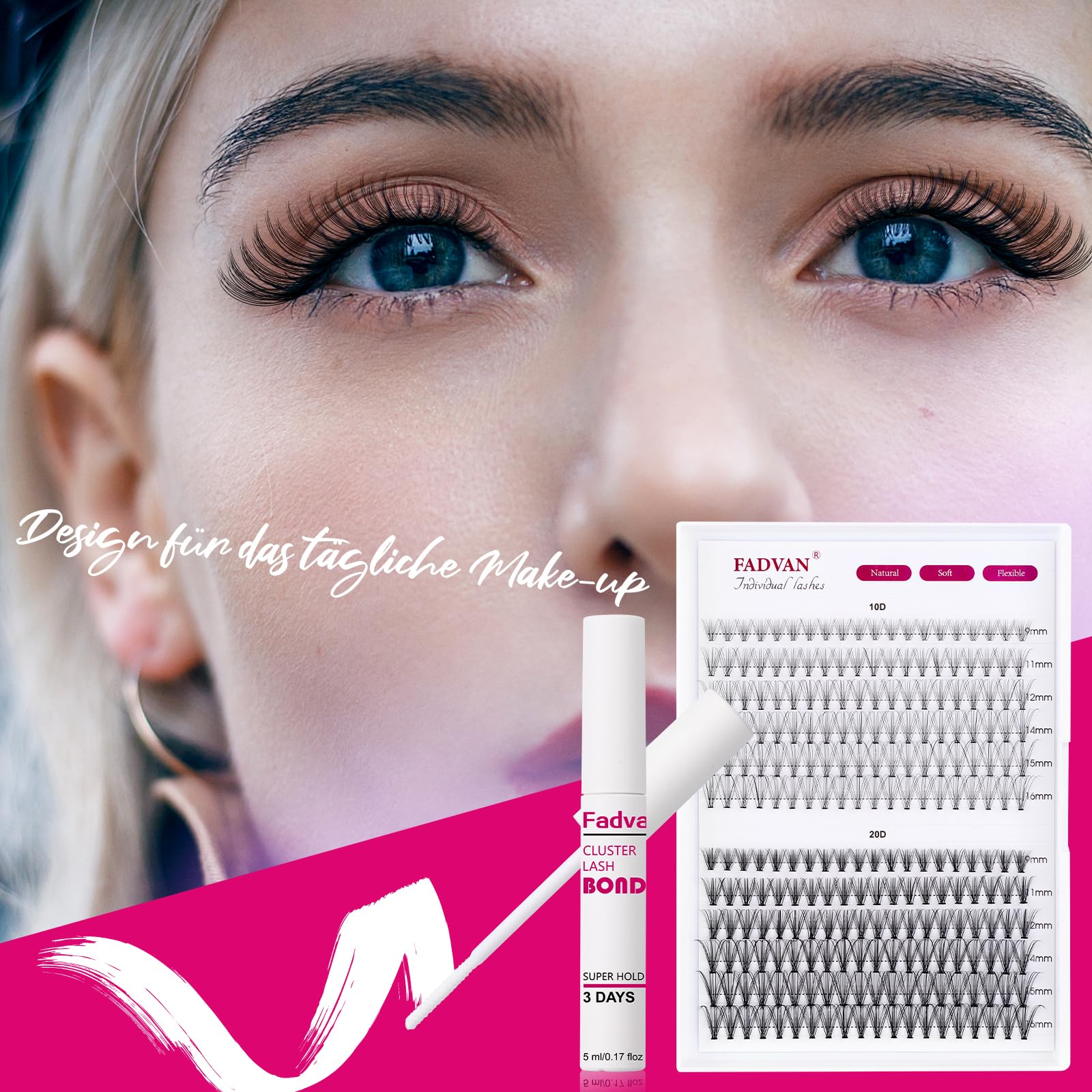 FADVAN False Eyelash Glue - 24 Hour Waterproof Transparent Eyelash Adhesive for Extensions & Clusters | Hypoallergenic, Non-Irritating Lash Glue | Perfect for Daily Wear, Parties & Special Occasions