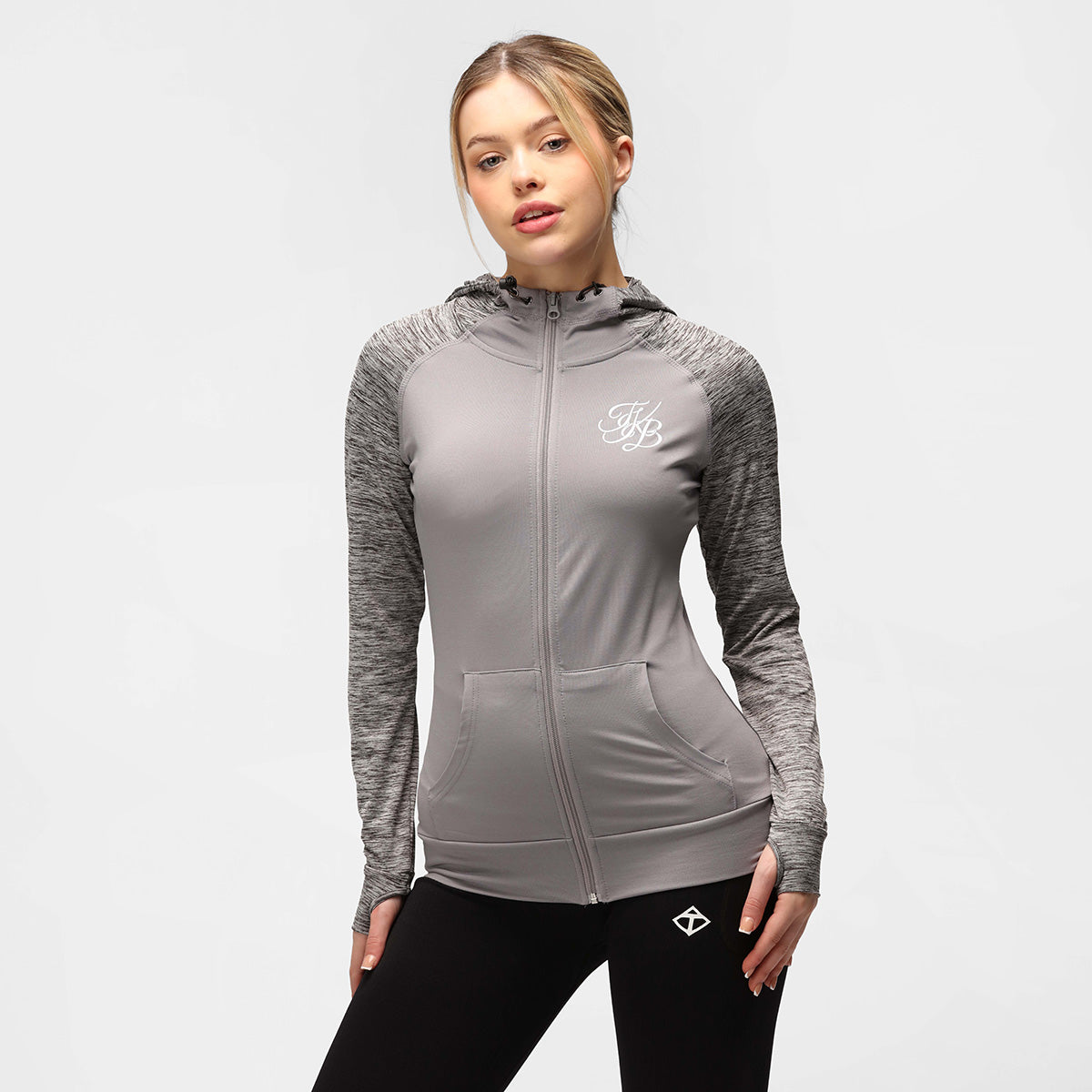 TKB Women's Grey Zip Up Hoodie Sweatshirt - Casual Warm Pullover for Outdoor Activities & Lounge Wear