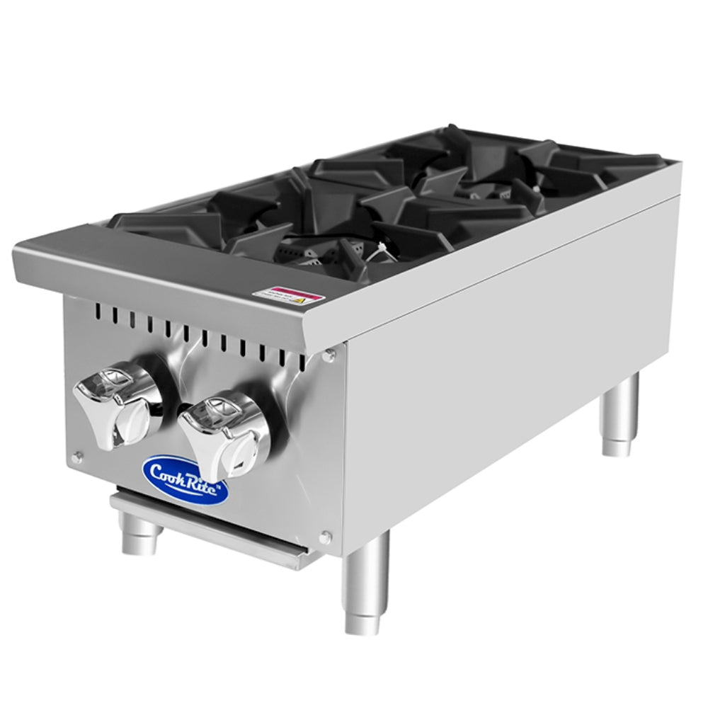 Atosa CookRite 12-Inch Countertop 2-Burner Hot Plate - 32,000 BTU Natural Gas Stove for Commercial & Home Kitchen Use - Perfect for Restaurants, Food Trucks, and Outdoor Cooking