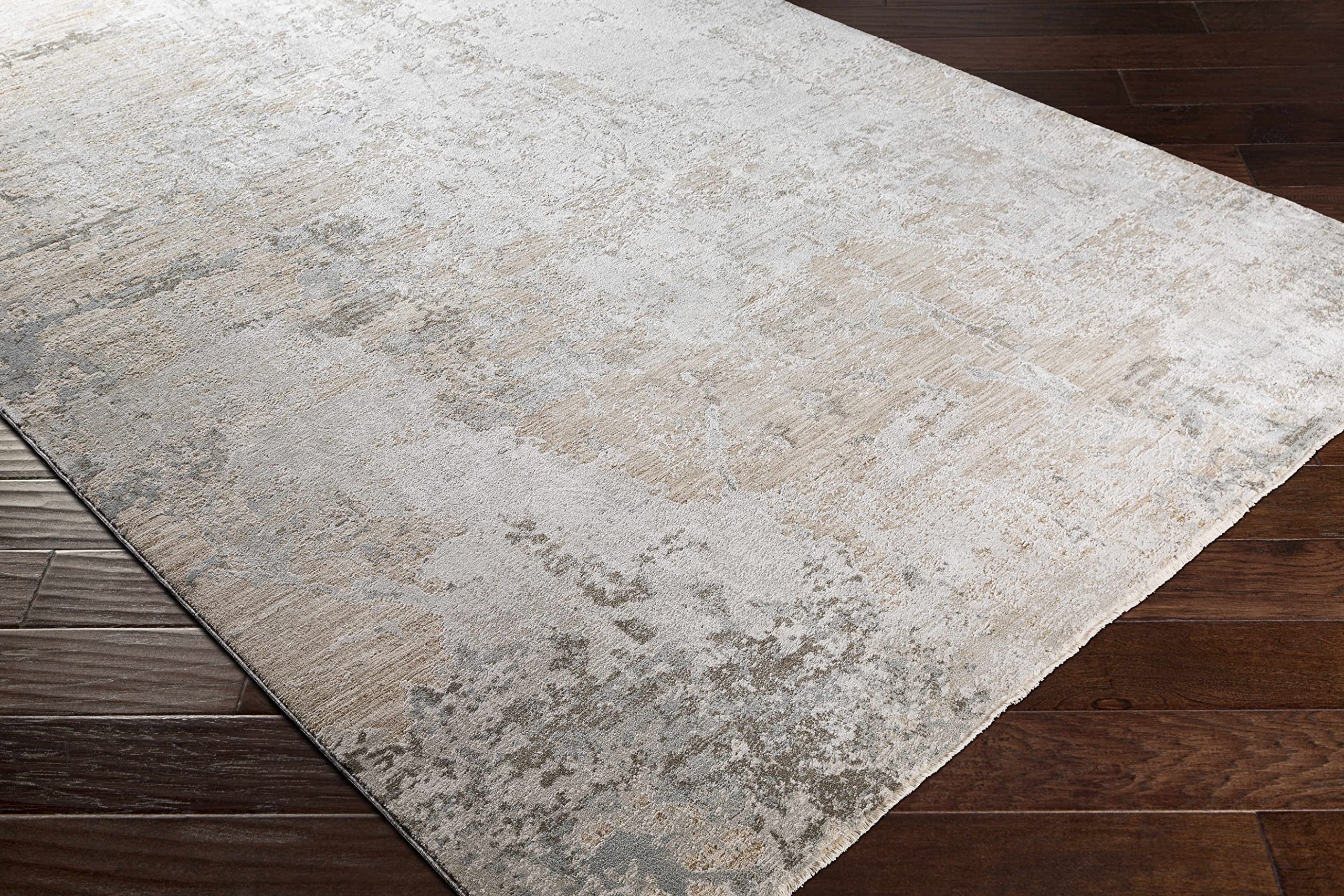 Modern Hauteloom Bennet Area Rug for Living Room & Bedroom - Soft Gray & Green Accent - 6'7