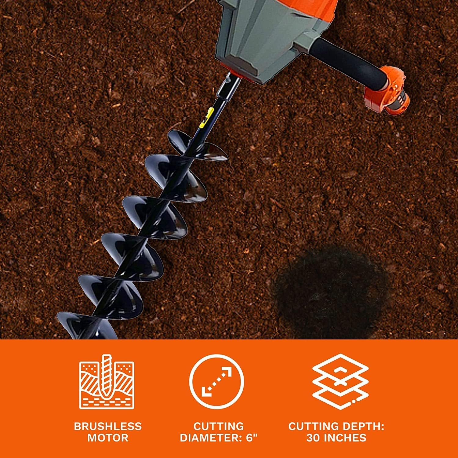 40V Redback Cordless Earth Auger with Brushless Motor - 6Ah Battery & 5A Fast Charger - Ideal for Fence Post Installation, Gardening & Landscaping Projects