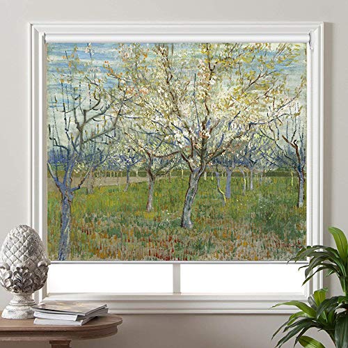 Premium Blackout Roller Shades - Van Gogh Inspired Blossoming Apricot Tree Design | UV Protection Custom Window Blinds | Perfect for Bedrooms, Nurseries & Home Theaters (Custom Sizes Available)