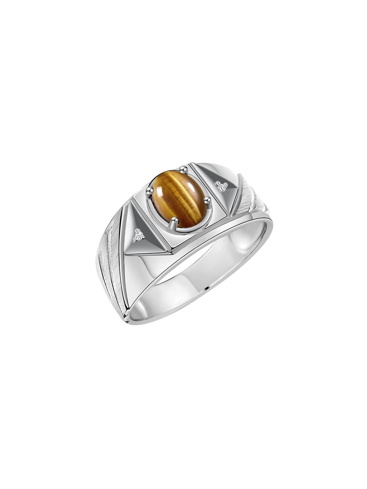 Rylos Men's Sterling Silver Designer Rings - 8x6MM Oval Gemstone & Diamond Accents - Classic Birthstone Rings for Men (Sizes 8-13) | Perfect for Weddings, Anniversaries & Gifts