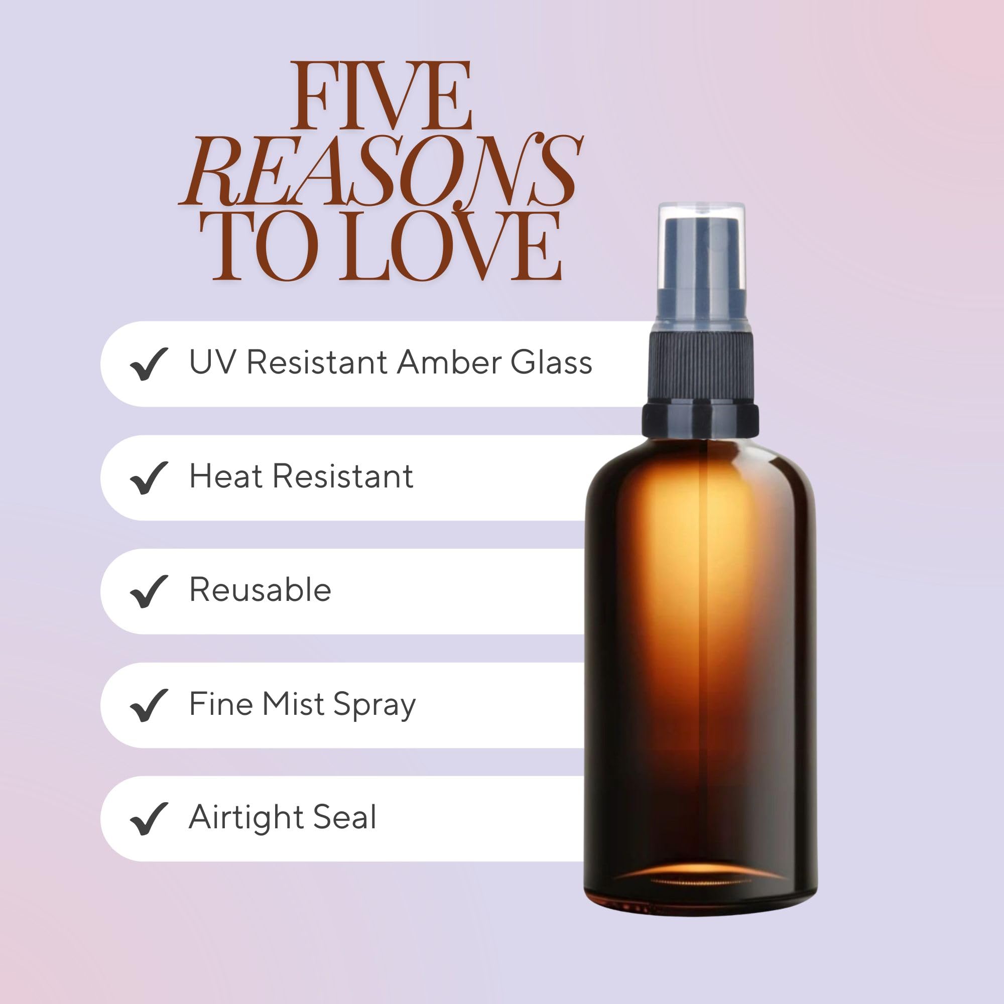 15ml Amber Glass Spray Bottles (5-Pack) - Essential Oil Diffuser, DIY Perfume & Skincare - Perfect for Aromatherapy, Hair Mist, Face Toner & Home Cleaning - Refillable Fine Mist Sprayer for Beauty & Travel Use