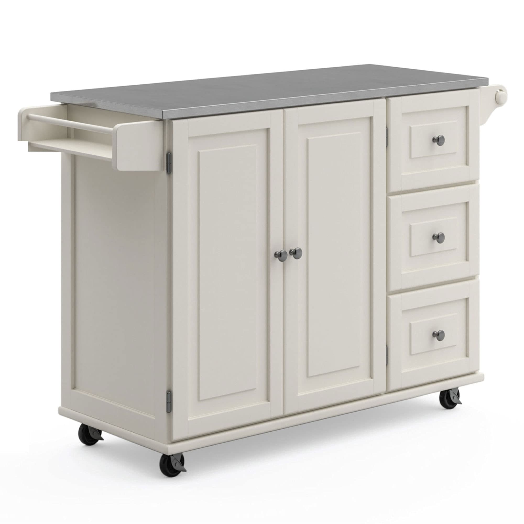 Homestyles Dolly Madison 54-Inch Rolling Kitchen Island with Storage & Towel Rack - Mobile Kitchen Cart for Small Spaces, Off White - Perfect for Apartments, Dorms & Compact Kitchens