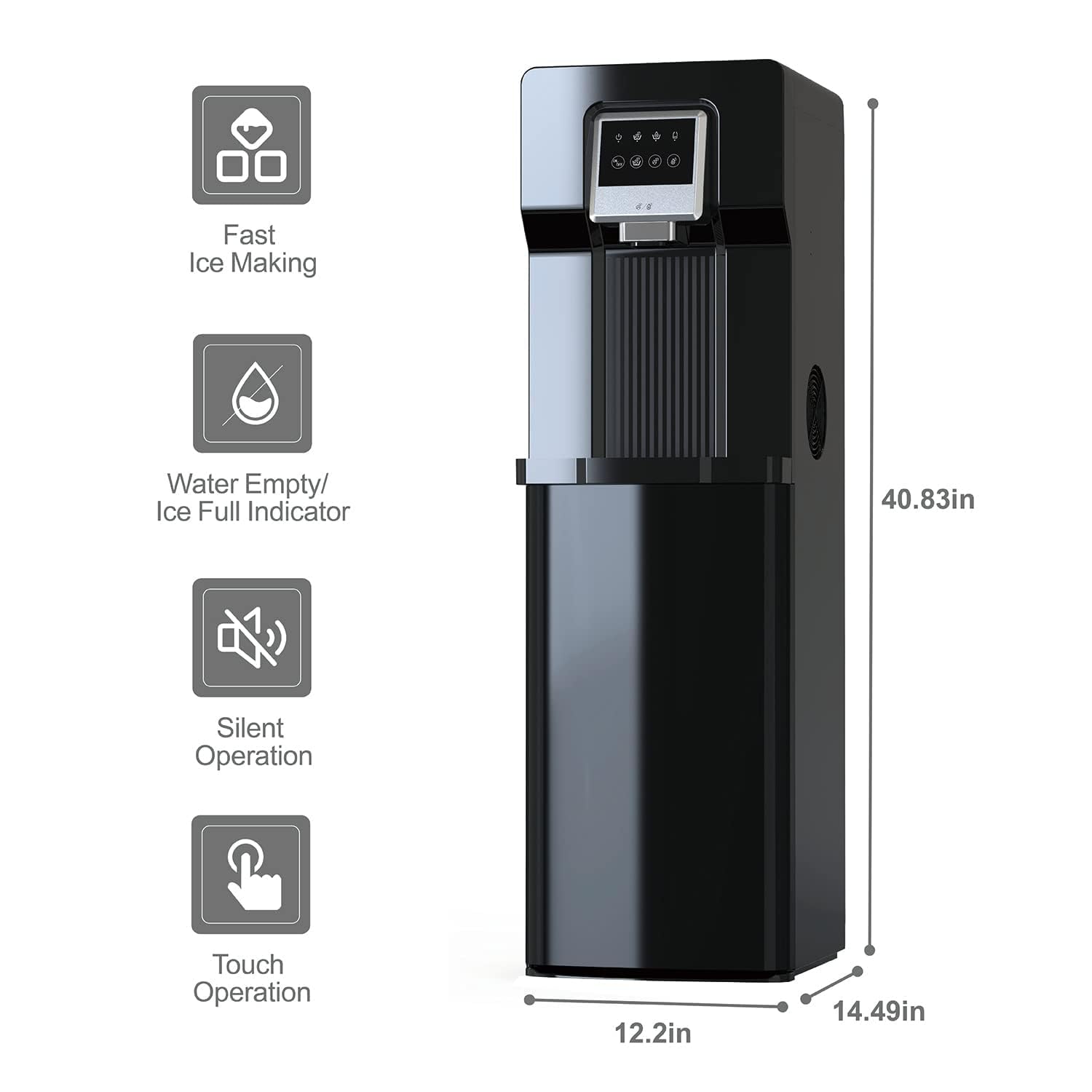 2-in-1 Bottom Loading Water Cooler Dispenser with Ice Maker - 5 Gallon Bottle Capacity, Cold & Room Temperature Water, 18LBS/24H Ice Production, Touch Control Panel, UL Certified - Perfect for Home, Office, or Commercial Use