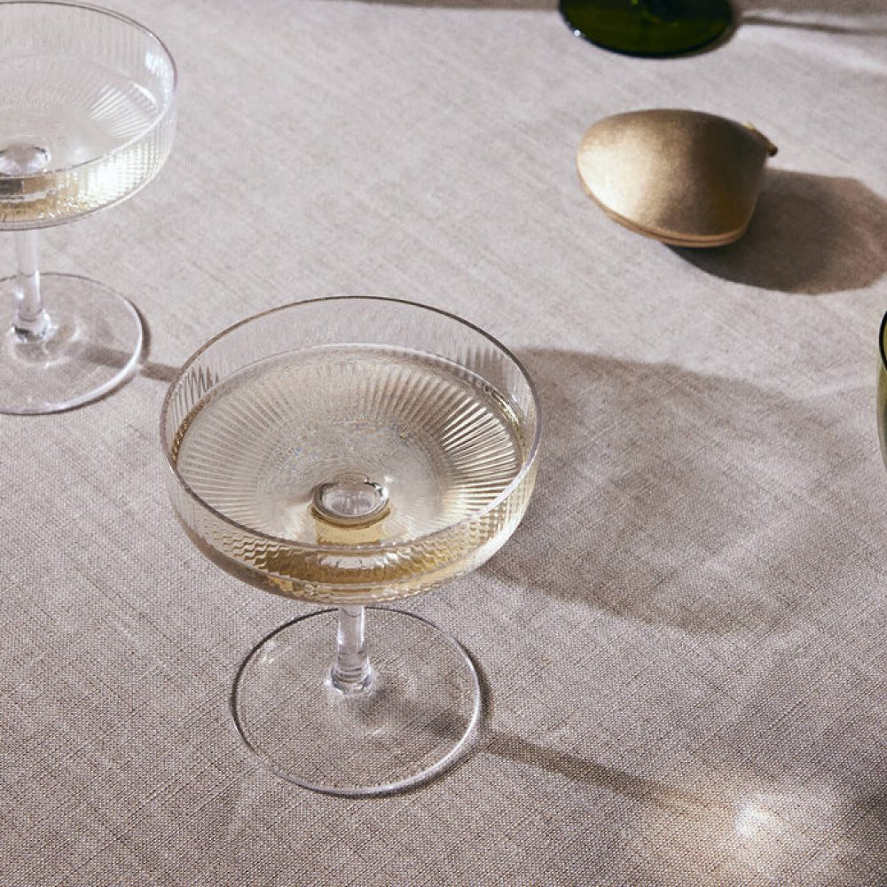 FERM LIVING Ripple Cocktail Glass Champagne Saucers - Set of 2 Clear Crystal Stemware for Champagne, Cocktails & Wine - Perfect for Weddings, Parties & Elegant Home Bar Decor