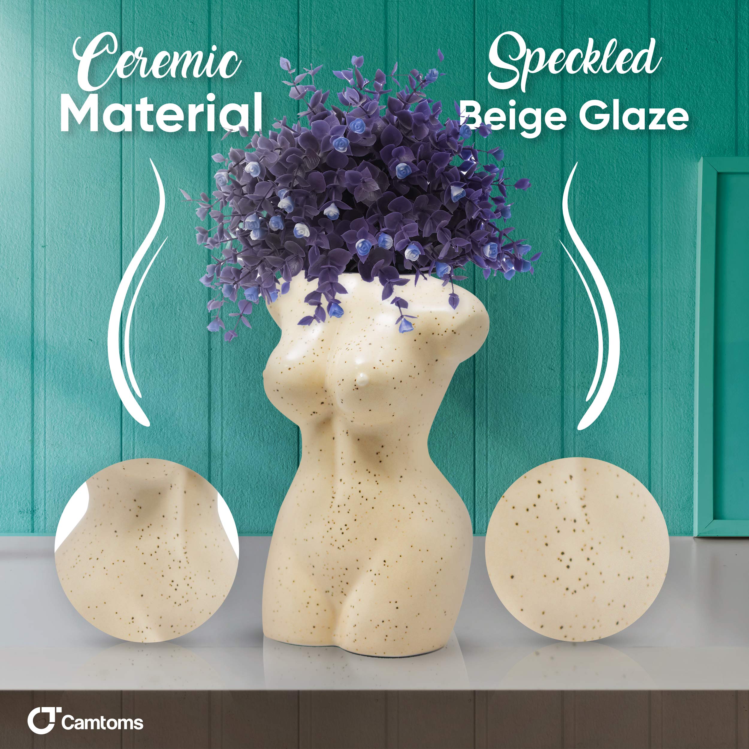Female Body Vase - Ceramic Sculpture for Home Decor | Unique Woman Shaped Vase & Incense Holder | Handcrafted Beige Spotted Art Piece | Perfect for Boho Decor, Wedding Centerpieces & Gift Ideas
