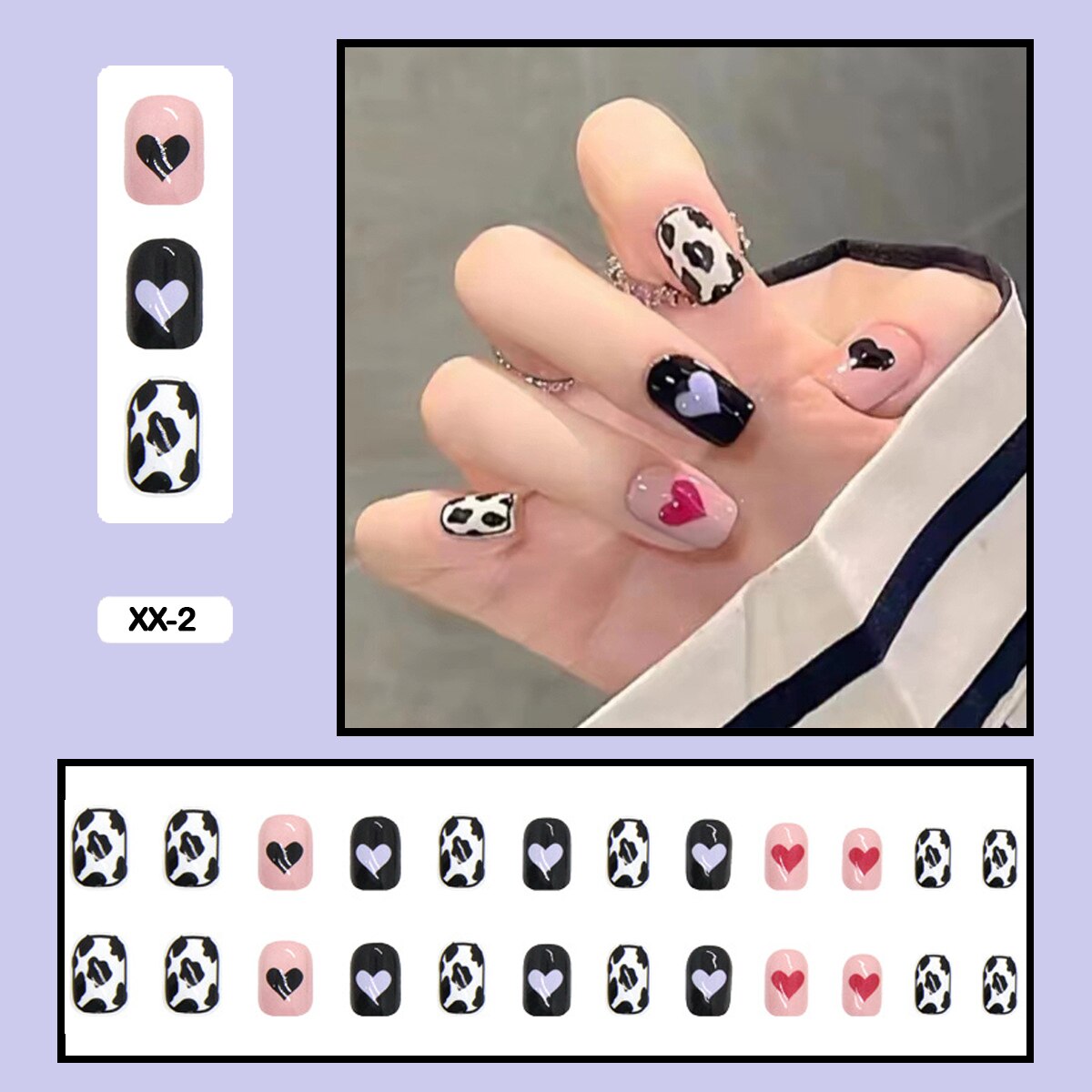 24pcs Colorful Graffiti Press on Nails - Short Fake Nails with Glue & Tools (Pink, Purple) for Girls, Women | Easy DIY Nail Art for Parties, Weddings, Daily Wear