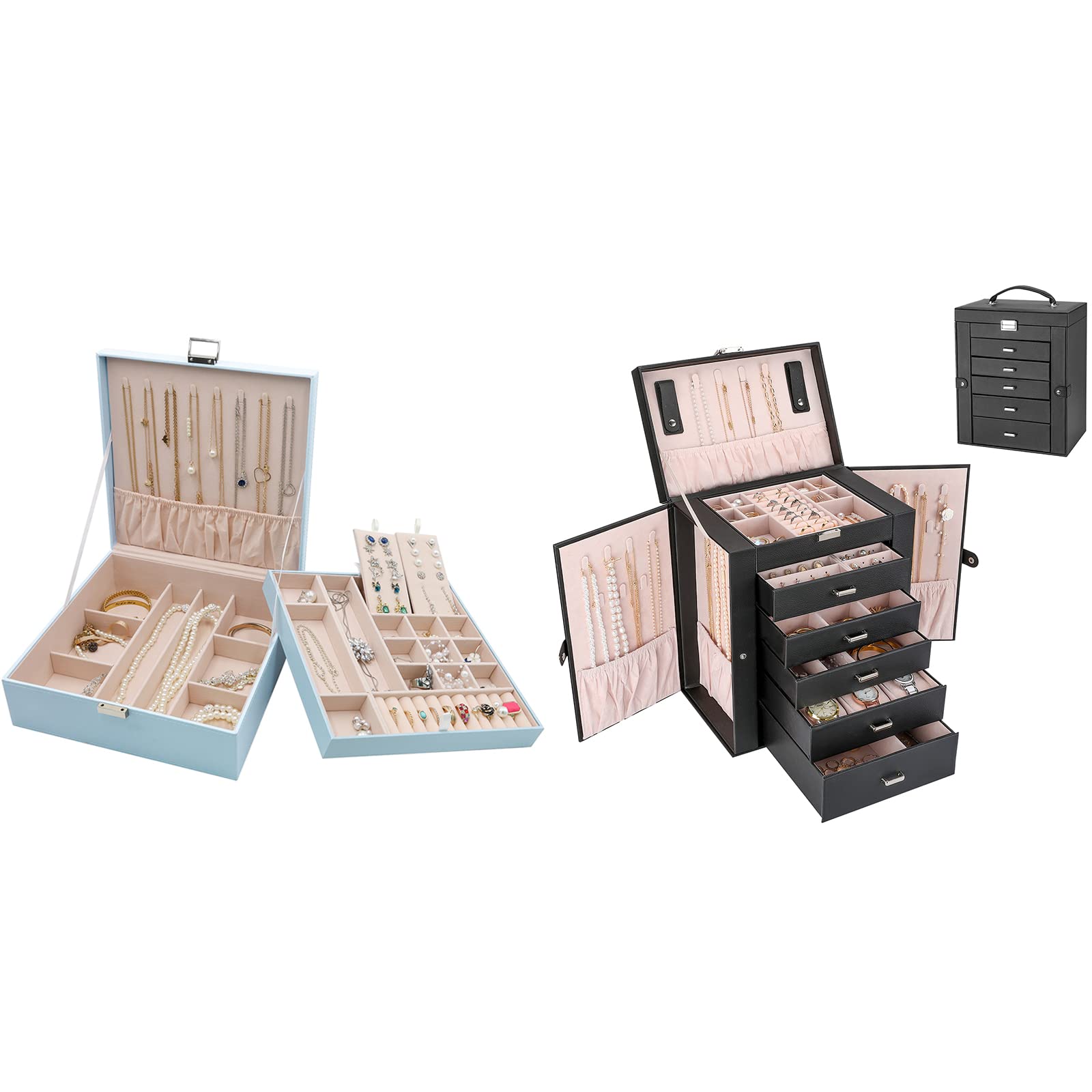 ProCase 6-Layer Large Jewelry Organizer Box for Women - Elegant Jewelry Storage Case with Mirror, Perfect Gift for Girlfriend, Wife & Daughter | Great for Travel, Home Vanity & Closet Organization