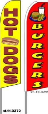 Hot Dogs & Burgers Feather Banner Flags - Complete Party Decoration Kit (Set of 2) for BBQ, Tailgating & Outdoor Events