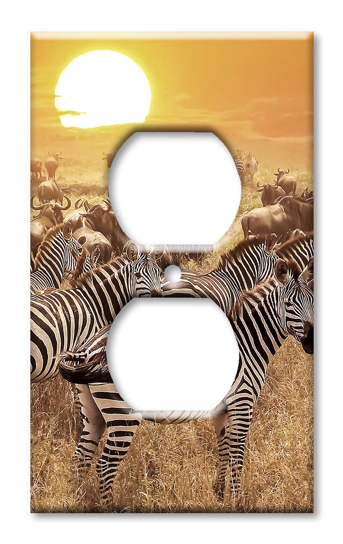 Decorative Metal Wall Plate - Zebras on the Range Art Plates Duplex Outlet Cover | Made in USA | Perfect for Safari, Western, or Nature-Themed Home Decor