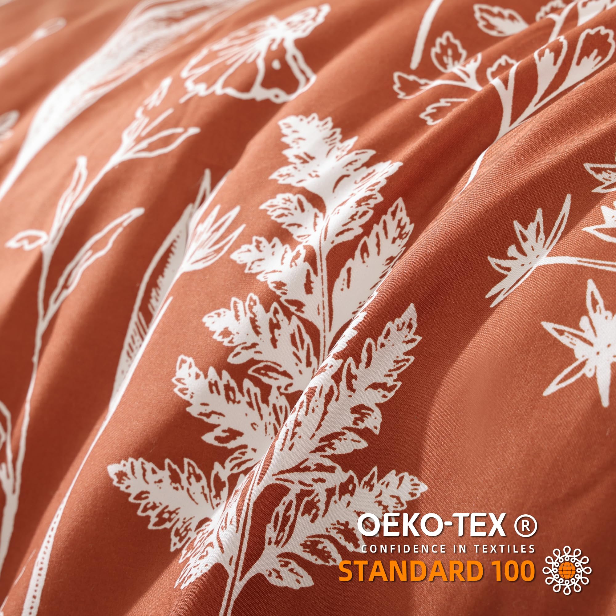JANZAA Twin Comforter Set - 3 Piece Floral Bedding with Reversible Botanical Design, Soft Terracotta Comforter & Pillow Shams | Perfect for Guest Rooms, Dorm Decor & Cozy Bedroom Makeovers