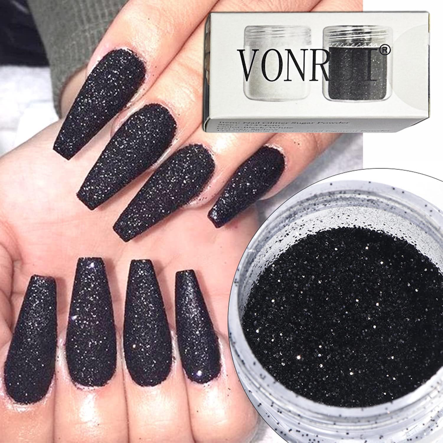 Premium Black & White French Nail Glitter Powder - Shimmering Snowflake Design for Professional Nail Art | DIY Manicure Glitter Dust for Salon-Quality Shine | Perfect for Holiday Nails, Wedding Designs & Creative DIY Crafts