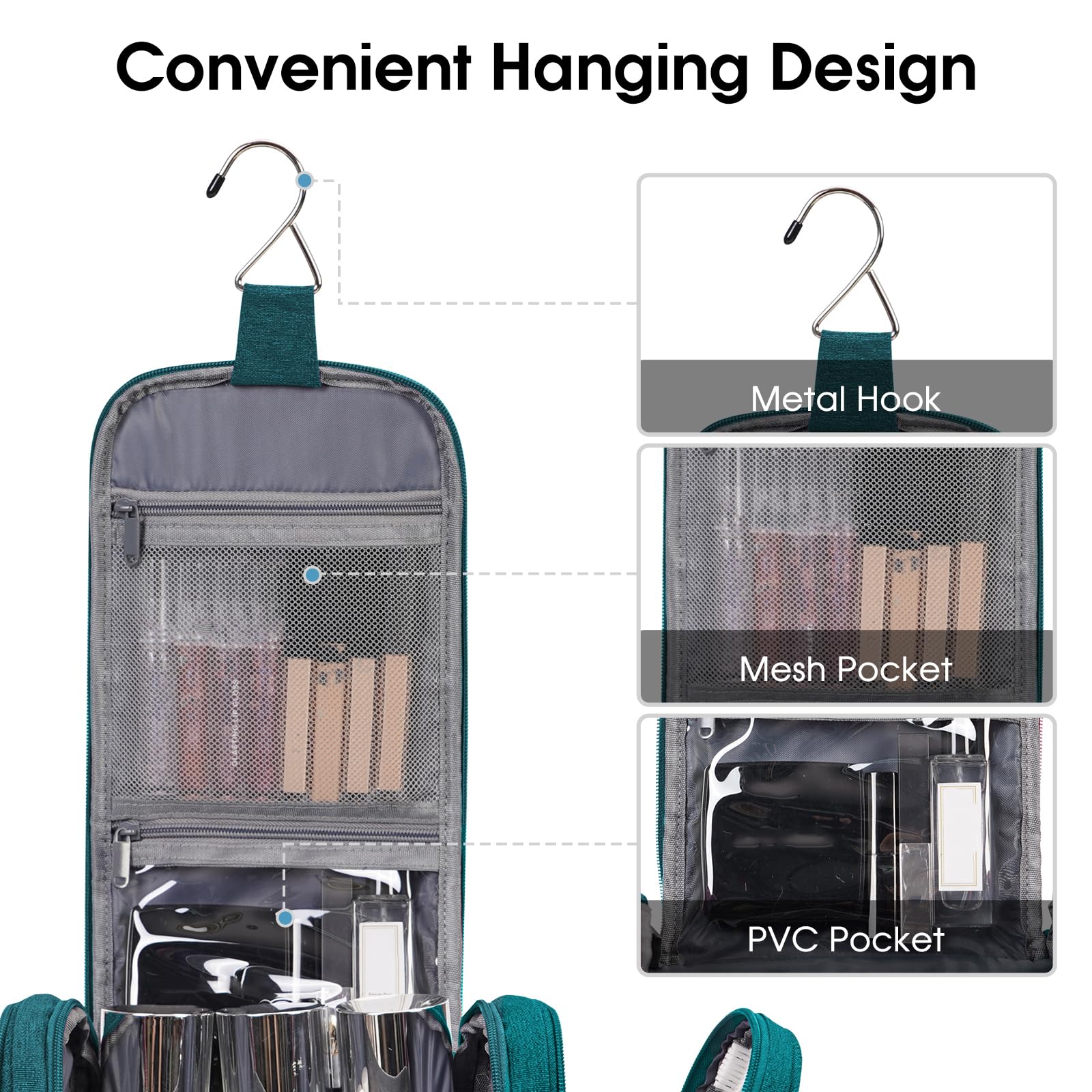 Narwey Hanging Travel Toiletry Bag for Women - Waterproof Makeup Organizer with Multiple Pockets for Cosmetics, Skincare & Essentials - Perfect for Vacation, Gym, Camping & Business Trips