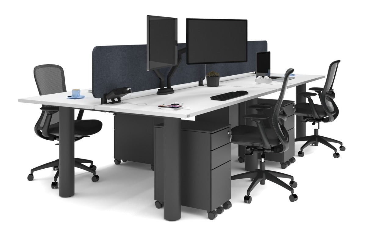 Quadro Cylinder Leg 4-Person Office Workstation Desk - 1800L x 700W Dimensions - Perfect for Collaborative Workspaces & Modern Offices