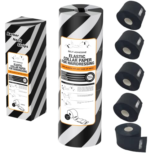THMORT Black Disposable Barber Neck Strips - 5 Rolls (440 Counts) with Gift Box | Elastic Hair Cutting Neck Wrap for Salon, Perm & Styling | Ideal for Hairdressers, Barbershops & SPA Treatments