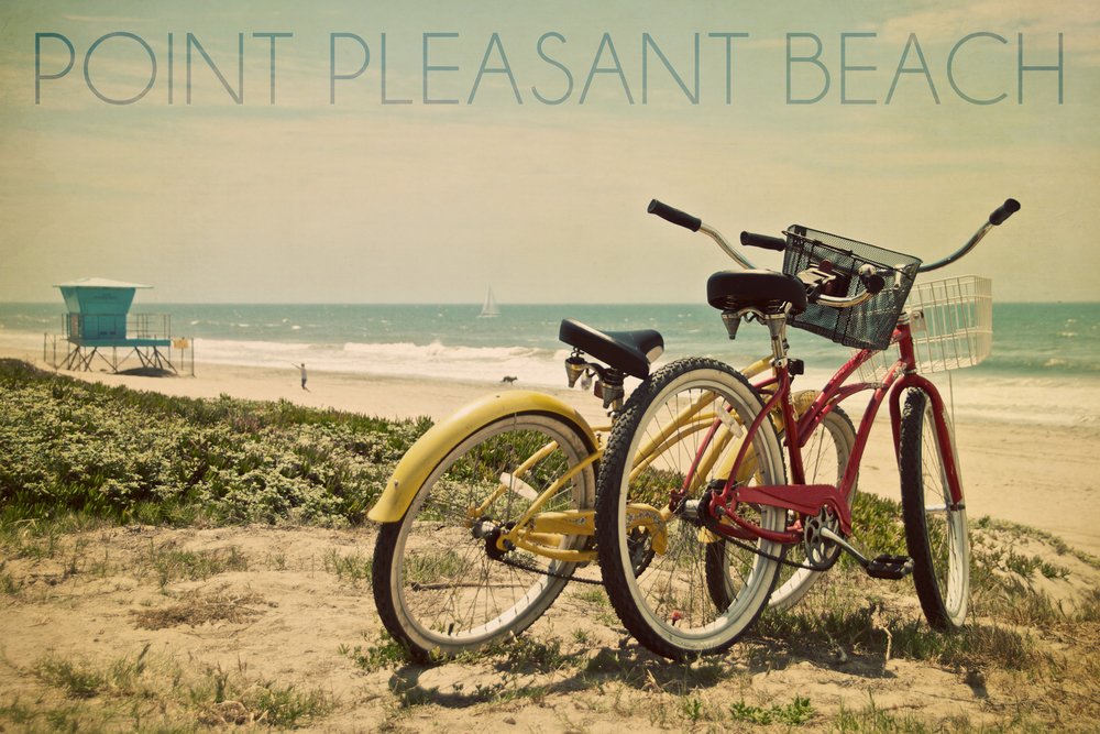 12x18 Gallery Quality Metal Wall Art - Point Pleasant Beach Bicycles & Coastal Scene, Aluminum Decor for Home, Office & Beach House