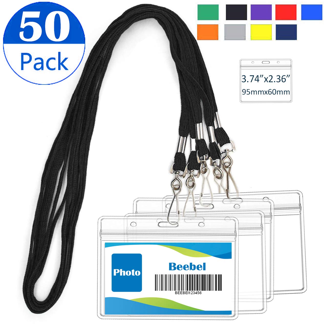 Beebel 50Pcs Waterproof ID Card Holder & Lanyard Set - for Office, Events, School