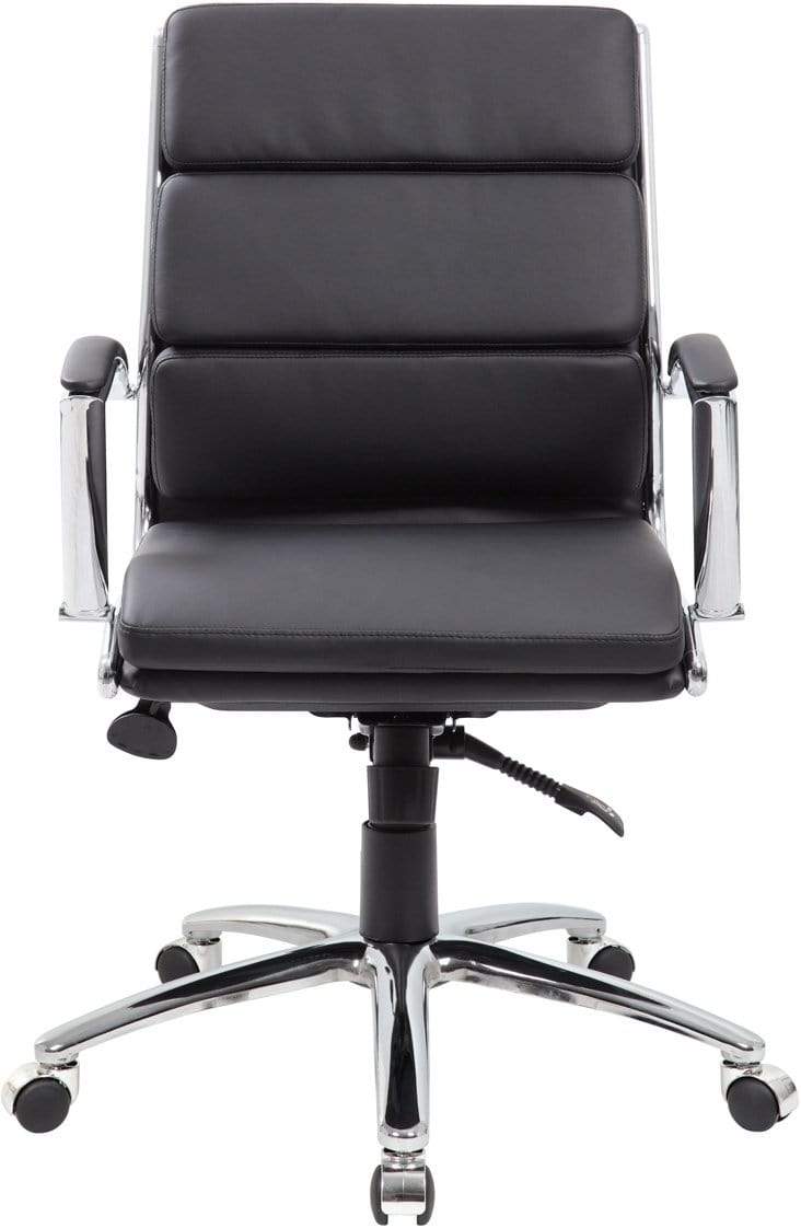 Premium Boss Executive CaressoftPlus Mid Back Office Chair with Metal Chrome Finish [B9476 BK] - Ergonomic Support for Long Work Hours, Home & Office Use