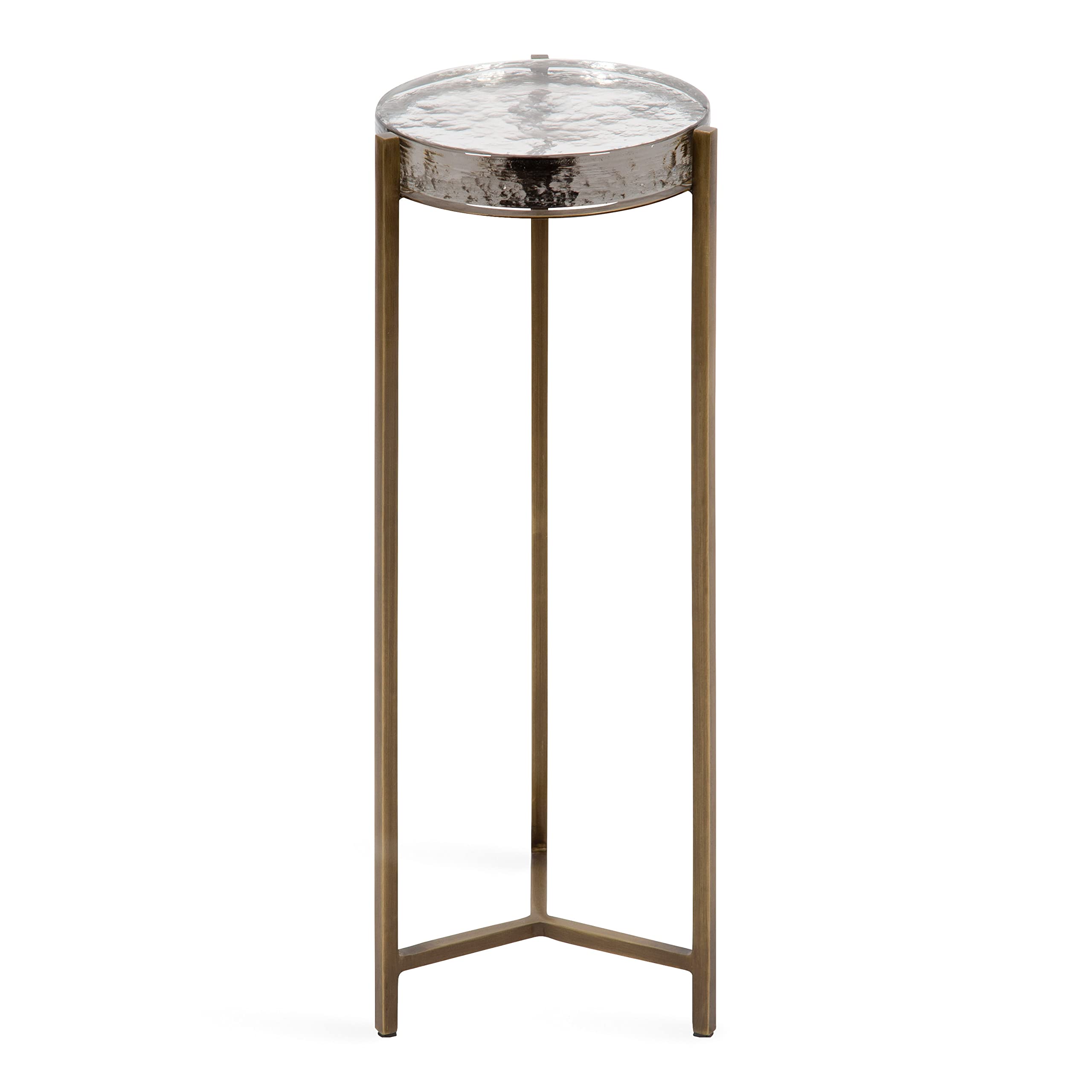 Kate & Laurel Aguilar Modern Brass Drink Table with Clear Glass Top - 9x9x23 Inches, Small Accent Table for Living Room, Bedroom, or Office - Perfect for Cocktails, Coffee, and Decor