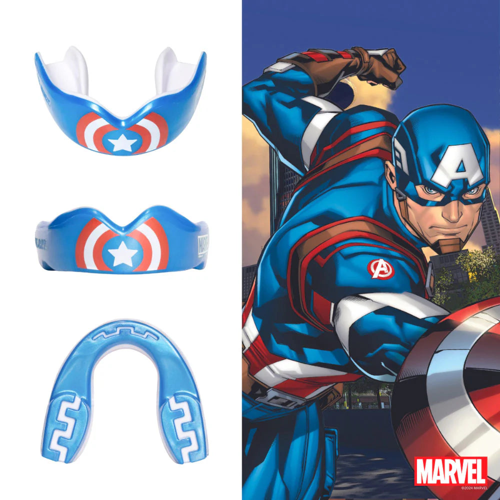 Marvel Captain America Mouthguard for Sports - SafeJawz Protective Dental Guard for Football, Boxing & MMA - Perfect for Kids & Adults