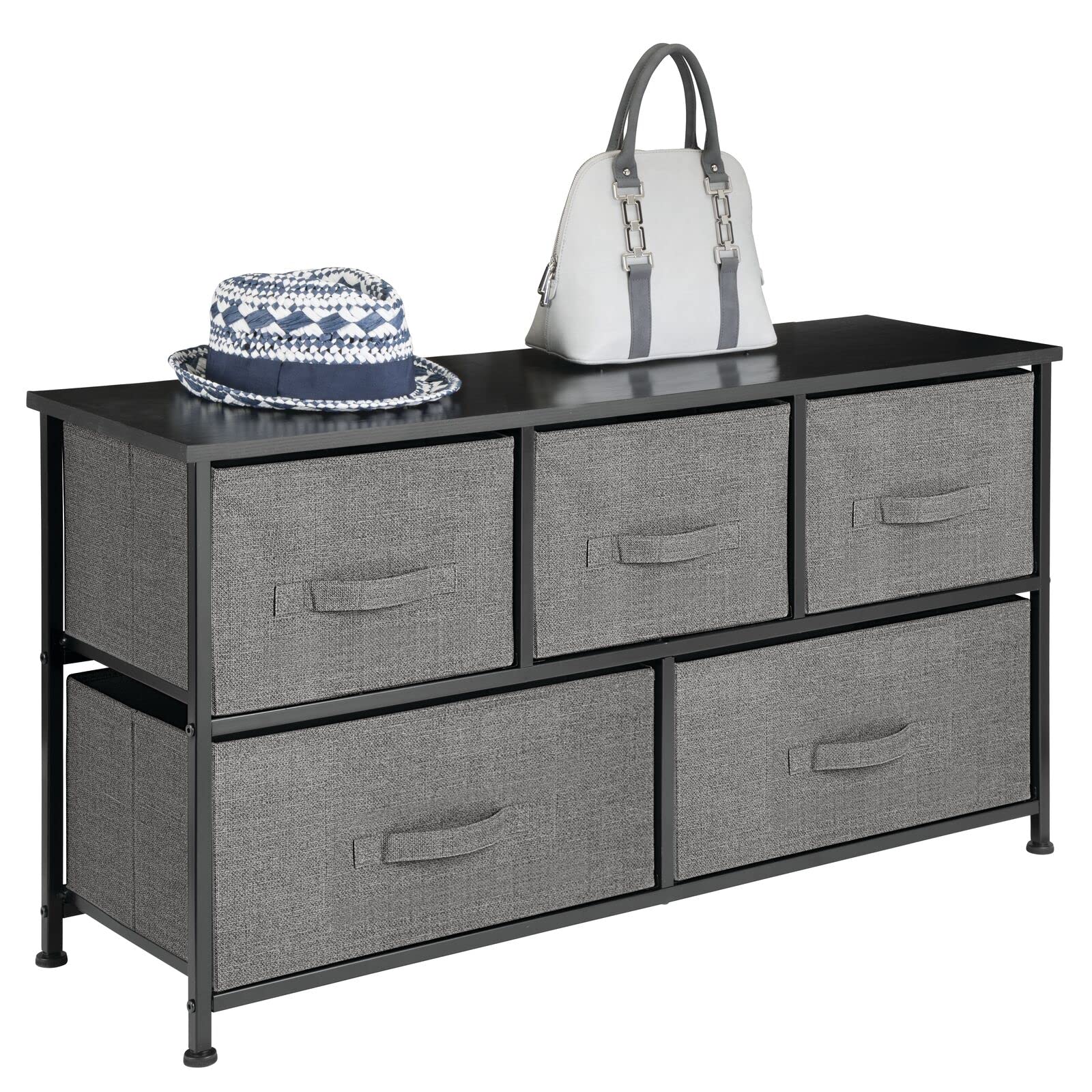 mDesign Steel Frame Dresser with 5 Fabric Drawers - Bedroom & Office Storage - Charcoal Gray