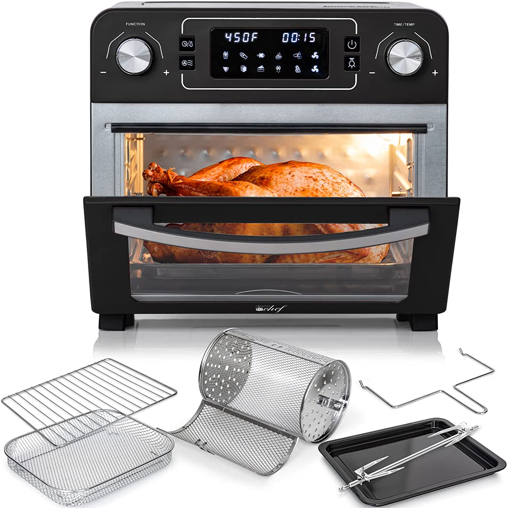 Deco Chef 24QT Stainless Steel Air Fryer Toaster Oven Combo with Accessories - Countertop Convection Oven for Baking, Roasting & Reheating - Black (Renewed) - Perfect for Small Kitchens, Dorms & RV Cooking