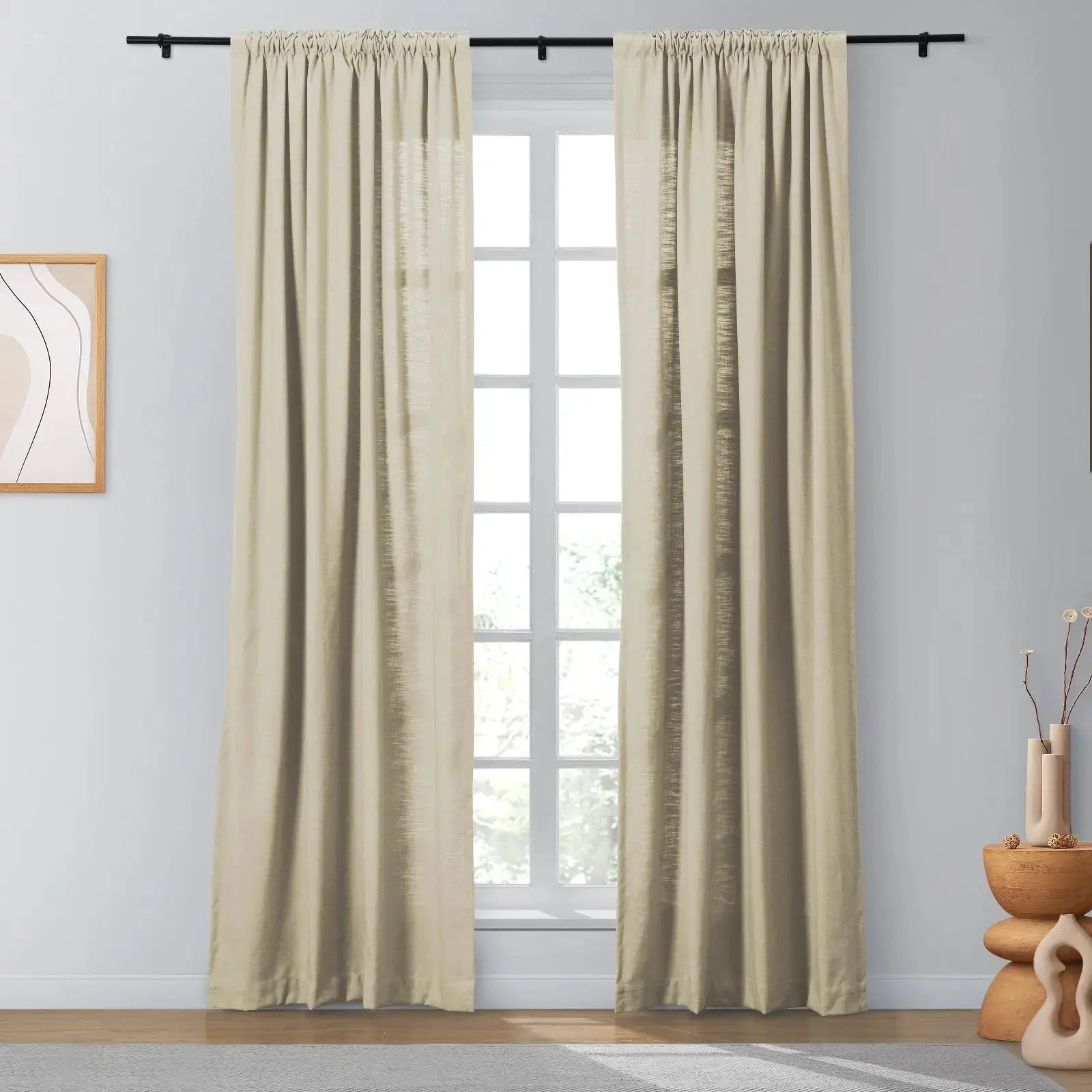 Isabella Heavyweight Cotton Blackout Curtains - Soft Top Thermal Insulated Drapes for Living Room & Bedroom - Noise Reducing & Energy Saving Window Treatments