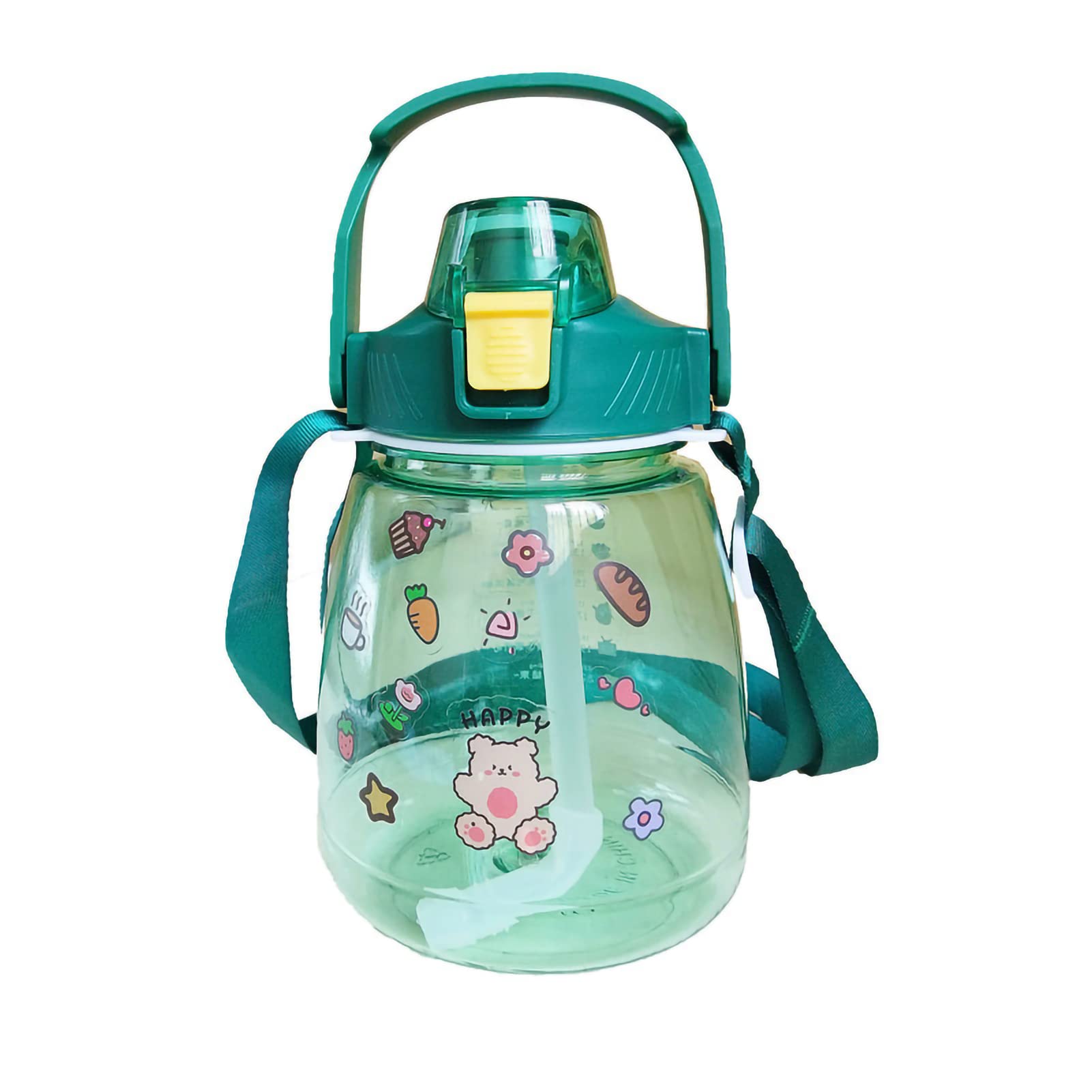 **1.3L Leakproof Kids Water Bottle with Straw & Shoulder Strap - Clear Plastic Drinking Bottle for Boys & Girls - Ideal for School, Travel, Picnic & Outdoor Activities (Green)**