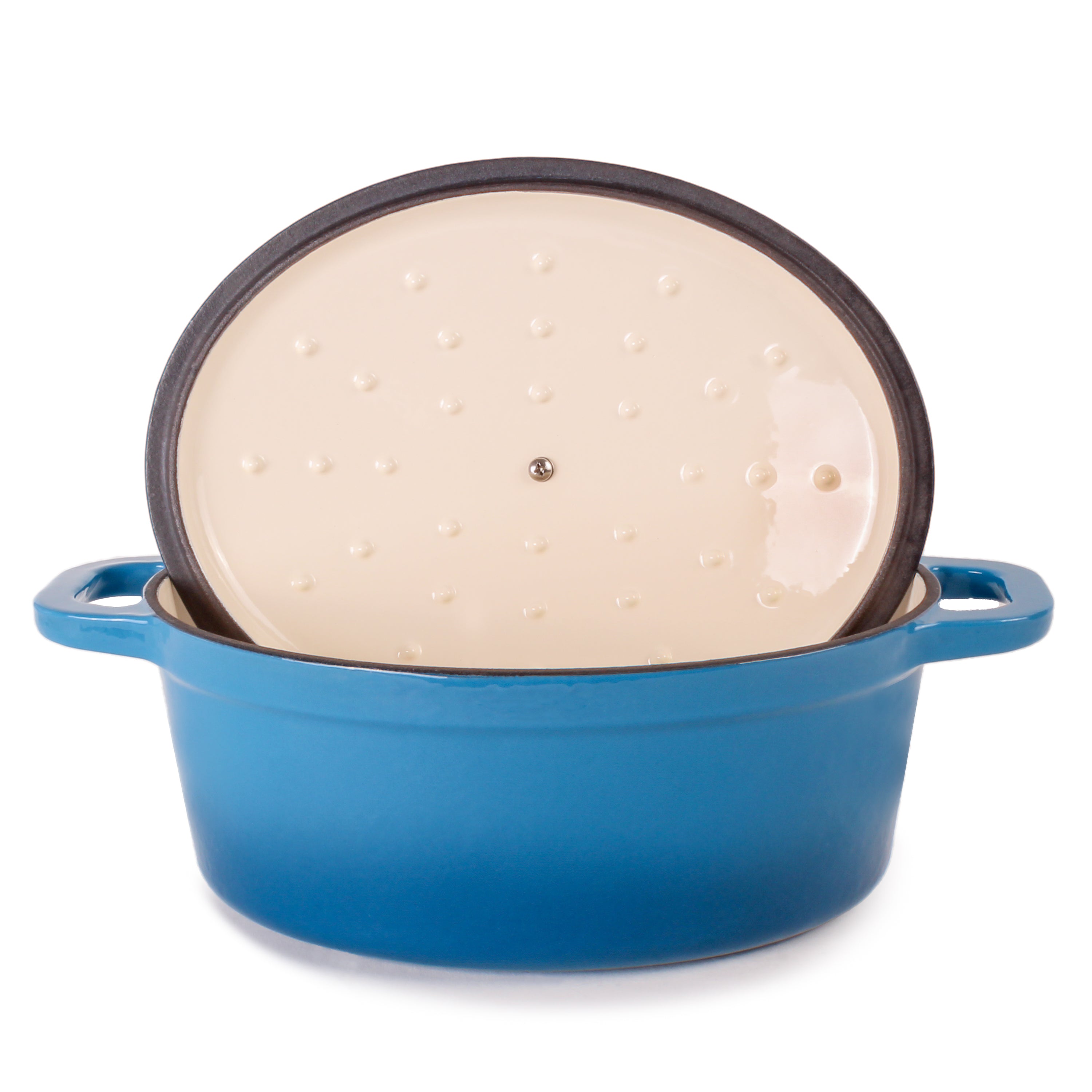 BergHOFF Neo Cast Iron 5 Quart Oval Dutch Oven with Lid - 11.5 Inch Blue Enameled Cookware for Braising, Roasting & Baking - Perfect for Stovetop, Oven & Camping Use