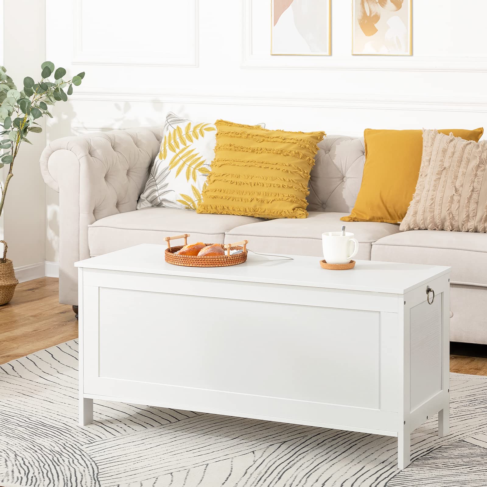 HOOBRO Retro Wooden Toy Storage Chest with Safety Hinge - Entryway Bench & Organizer - 39.4 x 15.7 x 18.9 Inches - Supports 220 lb - Easy Assembly (White) - Perfect for Kids' Room, Nursery, Playroom & Living Room Storage