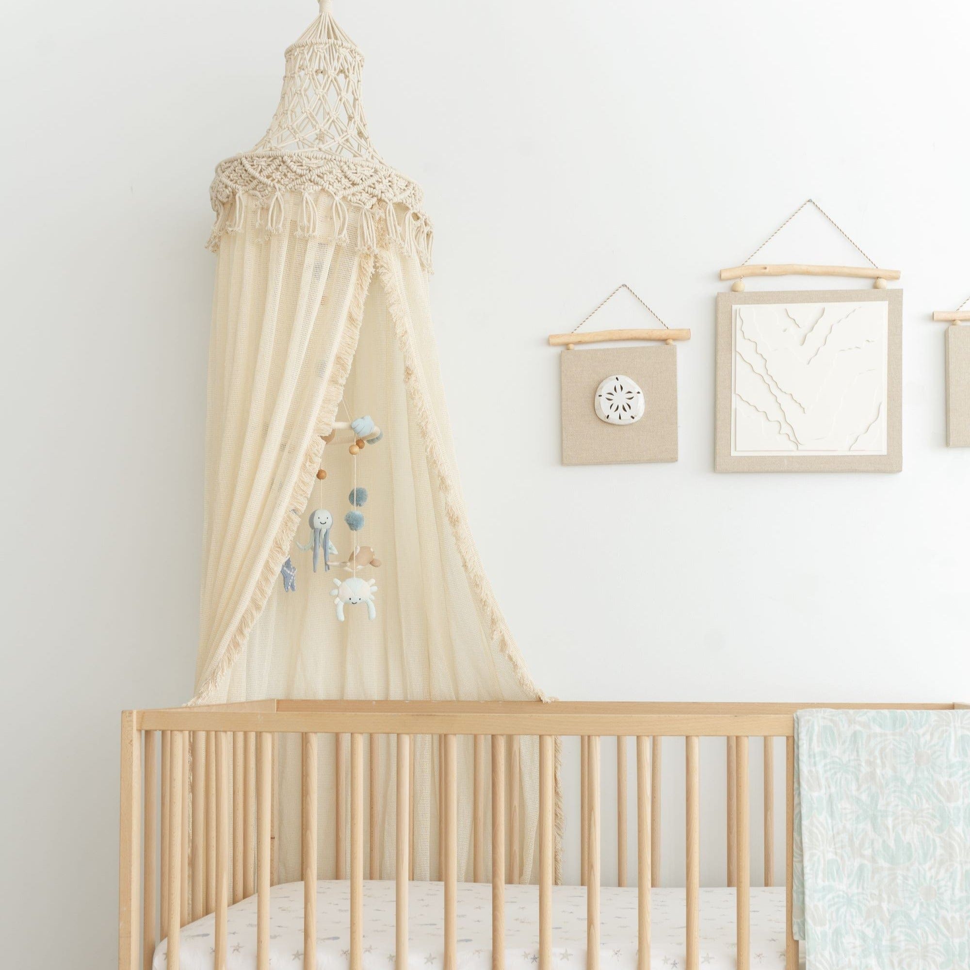 Macrame Baby Canopy for Nursery - Handmade Cotton Hammock with Wooden Beads - Perfect for Cribs, Playpens & Cozy Baby Nook Decor