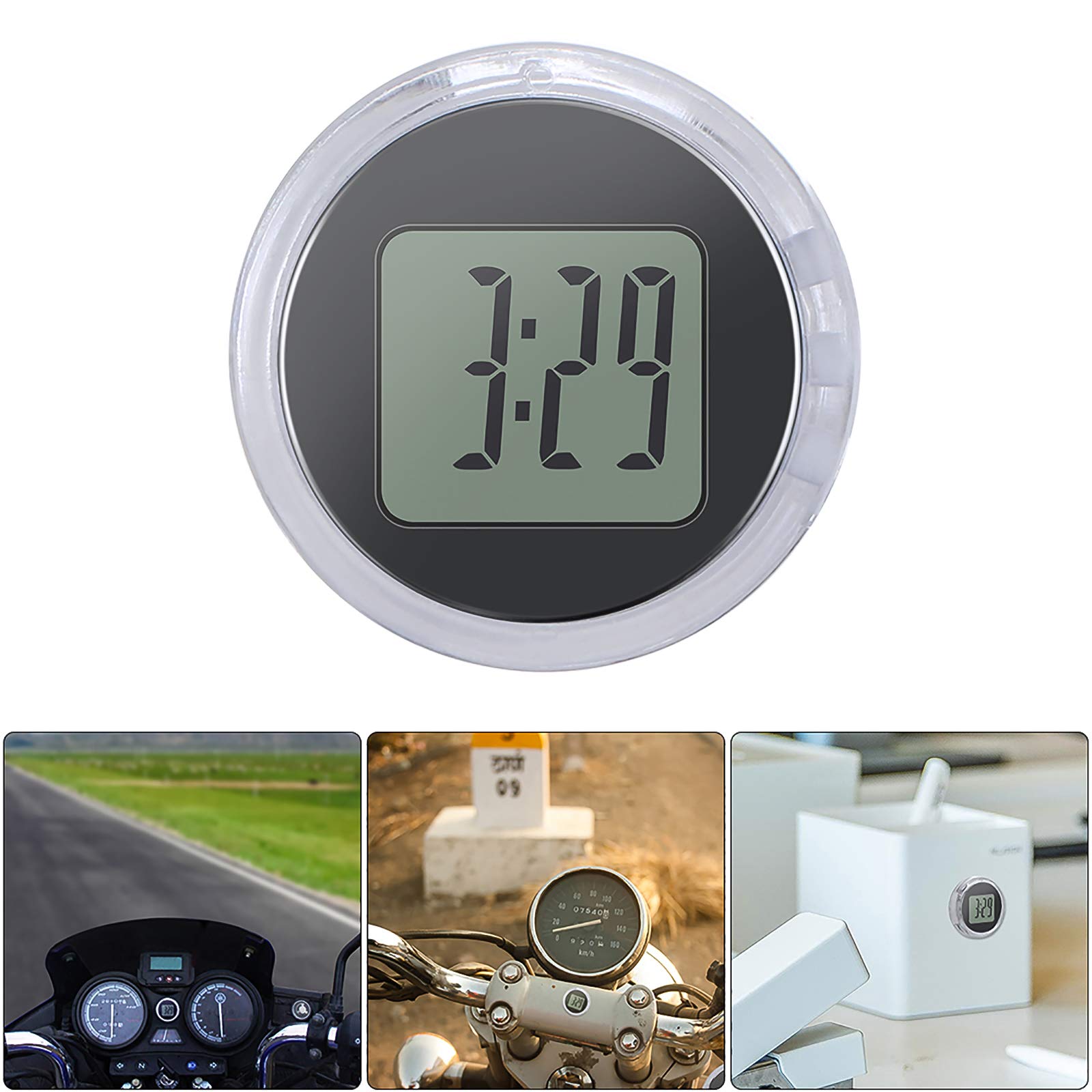 POWSTRO K Motorcycle Clock - Universal Waterproof Digital Clock for Harley Honda Yamaha - Handlebar Mount Stick-On Motorbike Accessory - Perfect for Street Bikes Cruisers & Road Trips