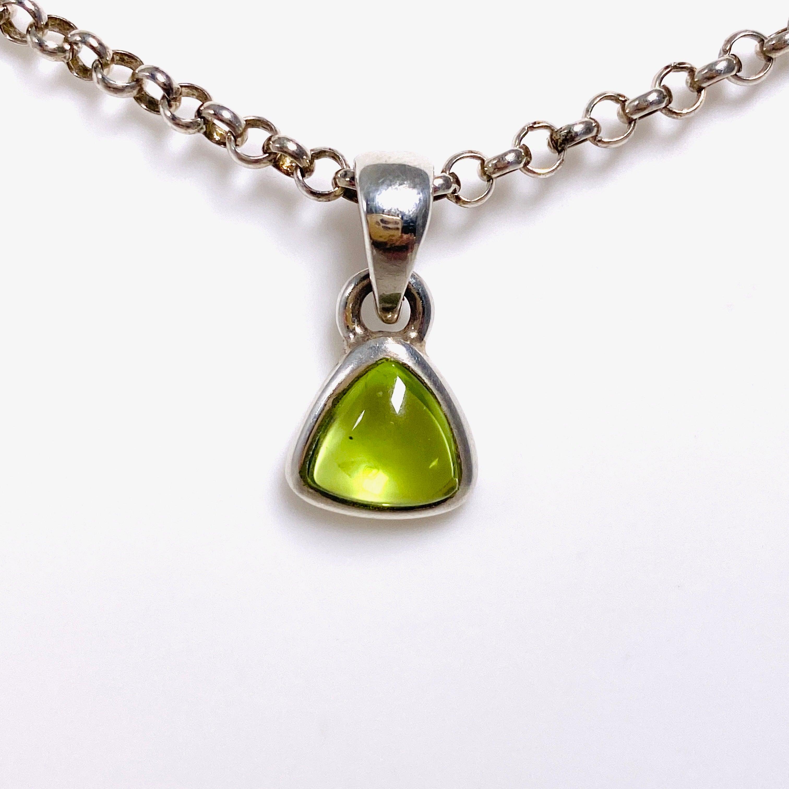 Natural Peridot Triangle Cabochon Pendant - Dainty Green Gemstone Jewelry for Women - Perfect for Everyday Wear & Special Occasions