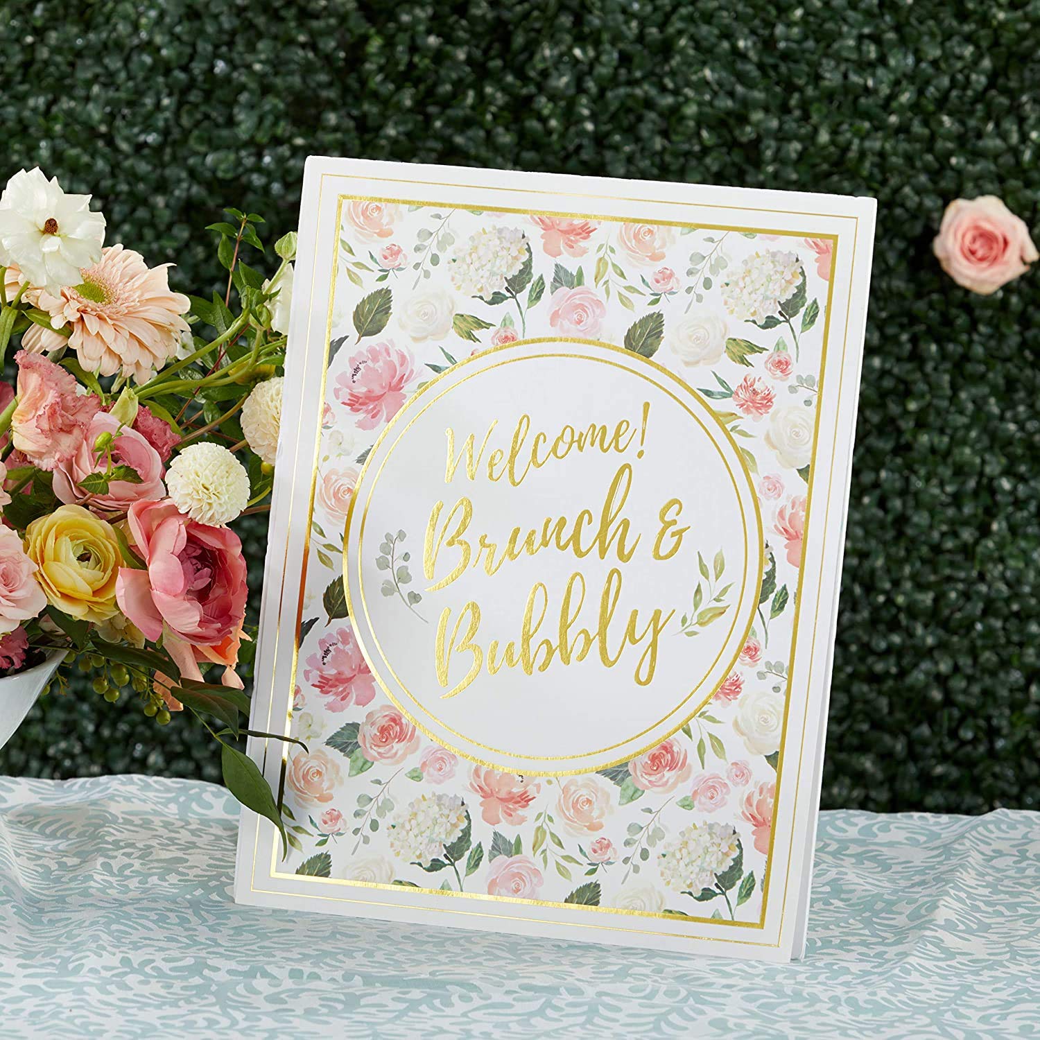 Kate Aspen Floral Brunch Decor Kit - Gold Foil Party Supplies with Banner & Sign for Tea Party, Wedding, Bridal Shower | Perfect for Birthday Celebrations, Baby Showers & Bridal Events