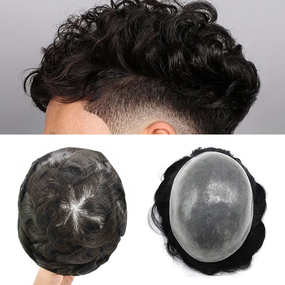 Premium Men's Toupee Hair System - Full Clear PU Base with European Human Hair - Easy Attachment Hairpiece for Men - Perfect for Daily Wear, Special Occasions & Hair Loss Solutions