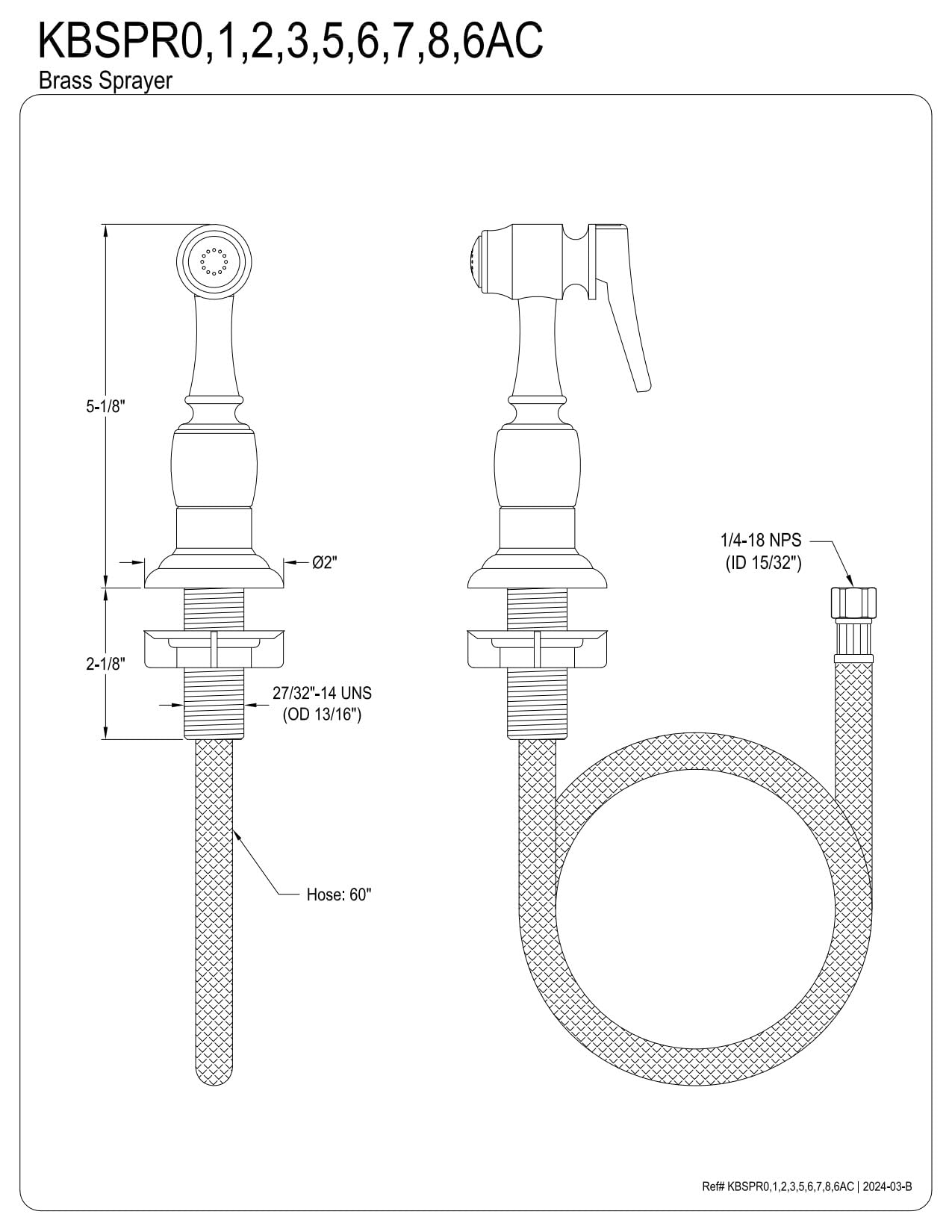 Kingston Brass KBSPR1 Polished Chrome Kitchen Faucet Sprayer with Hose - Perfect for Modern Home Kitchens & Commercial Use