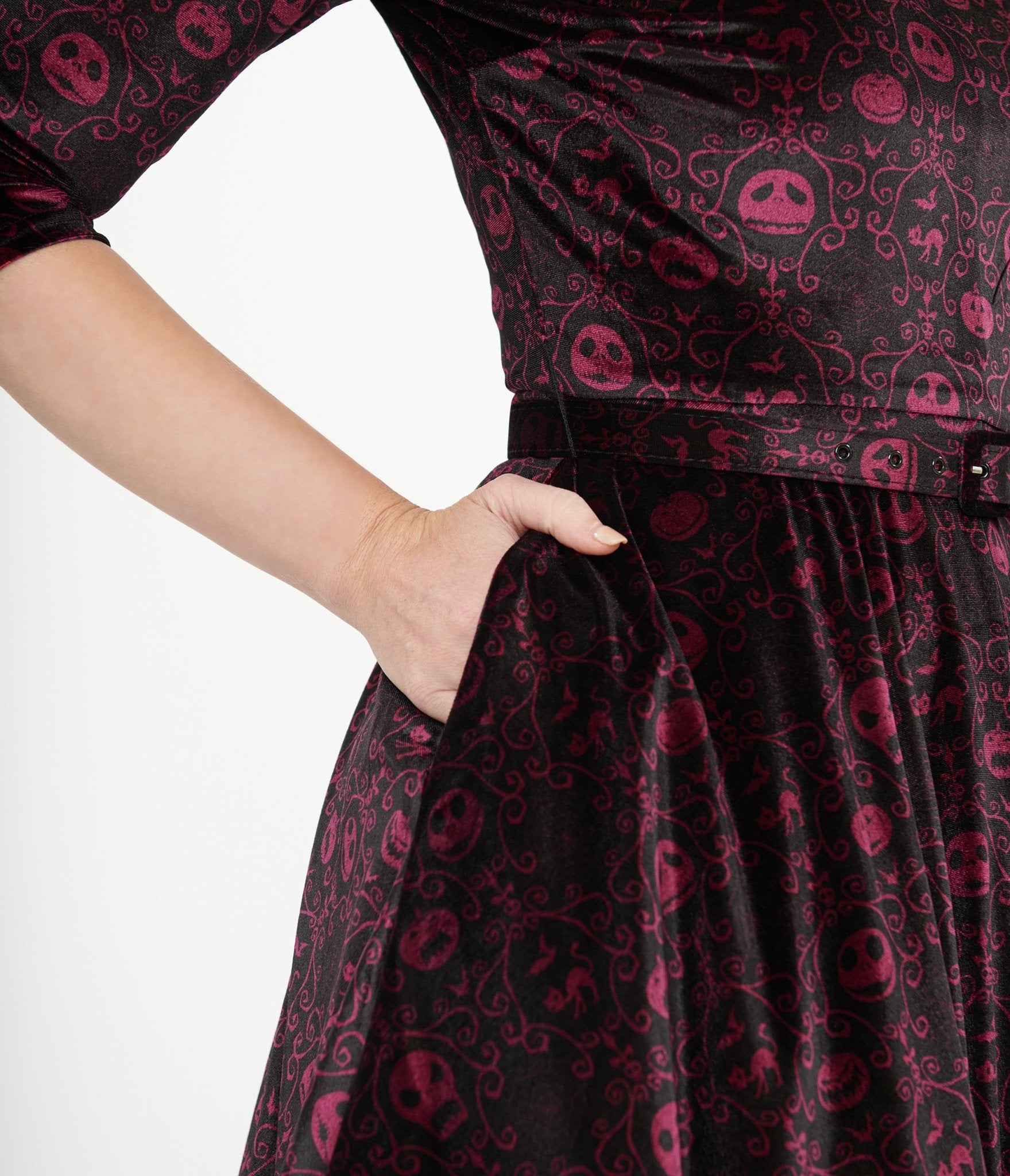Unique Vintage Eggplant Baroque Jack Skellington Devon Swing Dress - Tim Burton's The Nightmare Before Christmas Inspired Costume | Perfect for Halloween, Cosplay, and Themed Parties