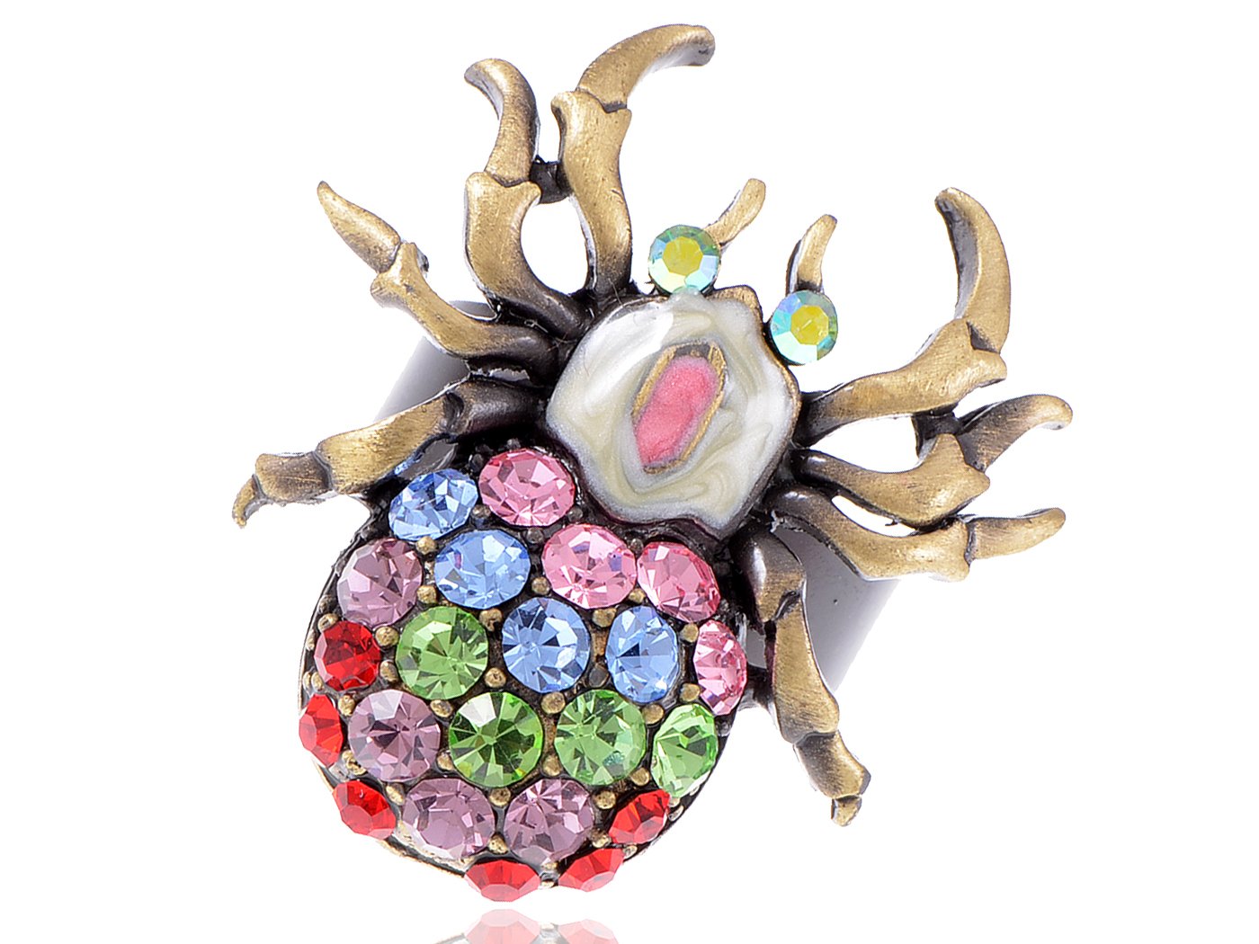 Alilang Bronze Brass Tone Shine Crystal Rhinestone Halloween Tarantula Spider Ring - Gothic Jewelry for Halloween Costume, Cosplay, and Party Accessories
