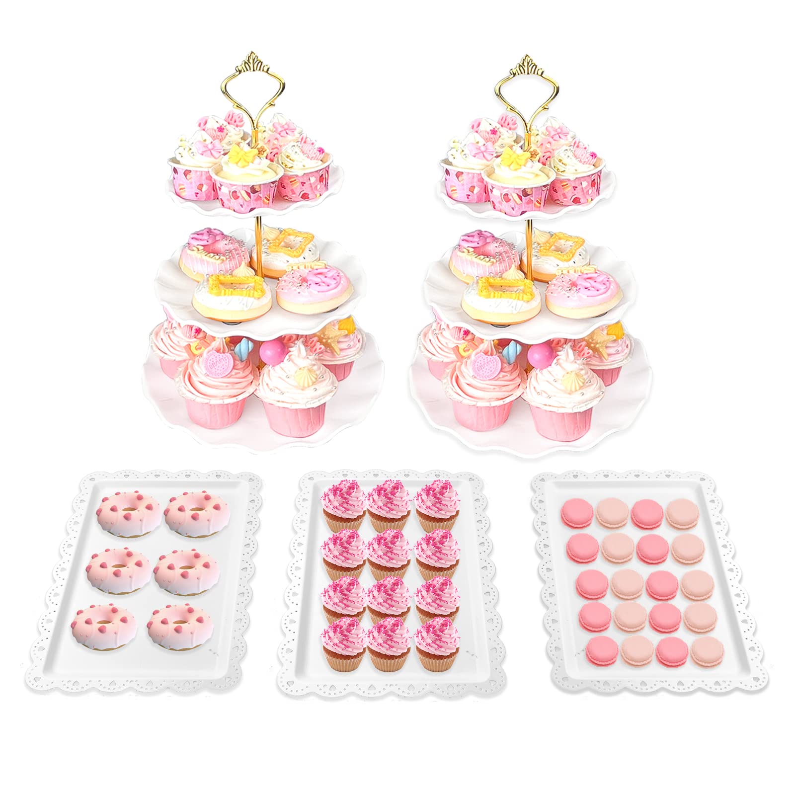 5-Tier Cake Stand Set for Wedding & Party - 2 Large 3-Tier Dessert Stands + 3 Appetizer Trays - Perfect for Baby Shower, Birthday, Tea Party & Home Decor (Wave Design) - Elegant Dessert Table Display for Special Occasions