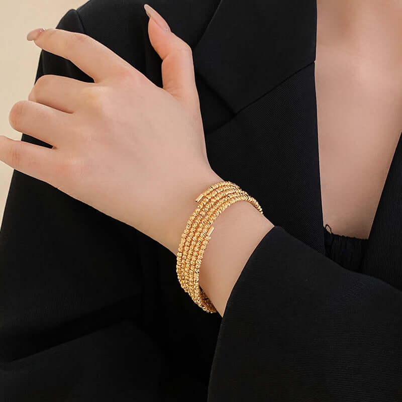 Bling Layer Gold Beads Adjustable Bangle Cuff Bracelet for Women | R8270 | Perfect for Parties, Weddings & Everyday Fashion Accessories