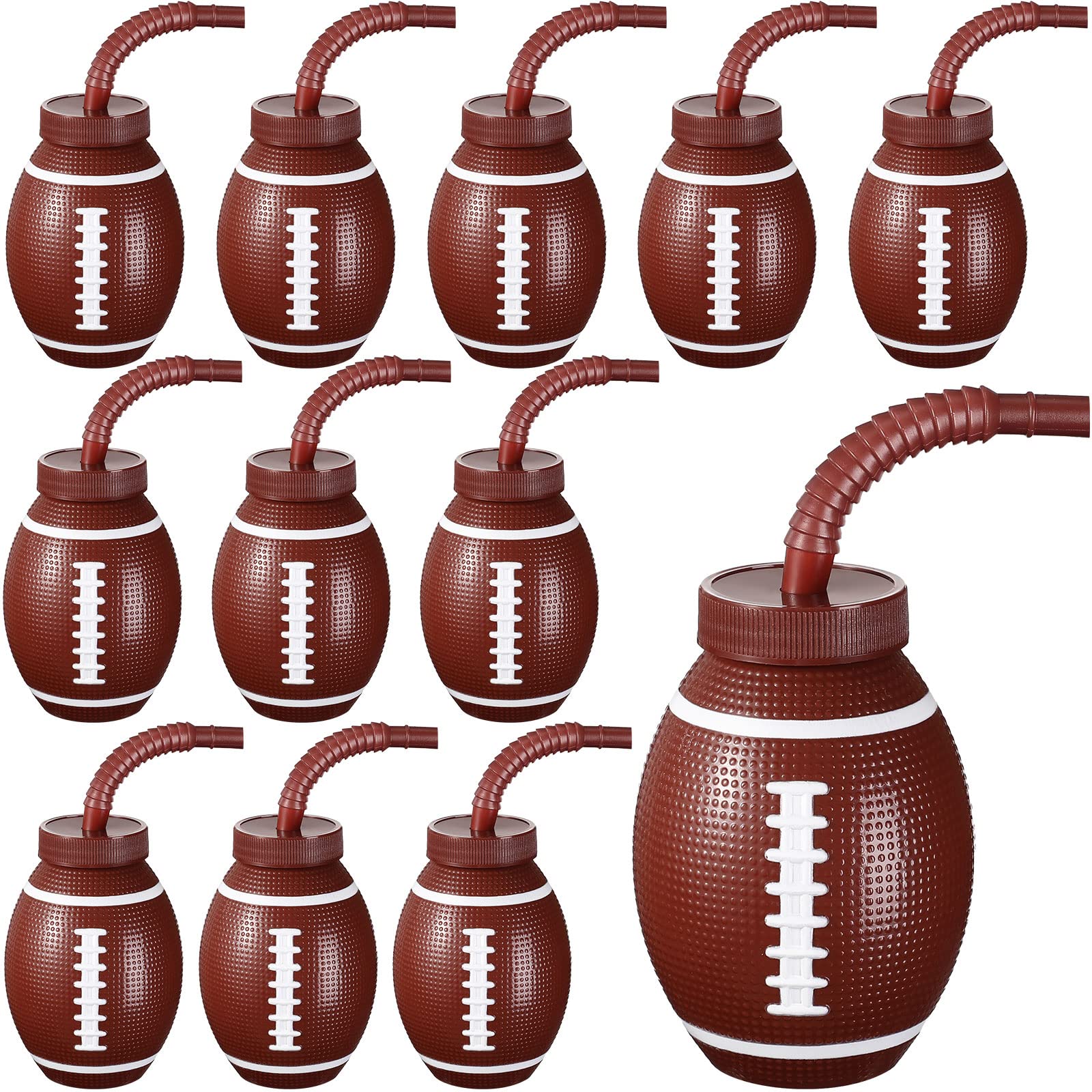 12-Pack 10oz Football-Themed Plastic Cups with Straws & Lids - Reusable Kids Party Cups for Birthday, Super Bowl, Tailgating & Sports Theme Parties - Bulk Football Party Supplies for Toddlers & Children