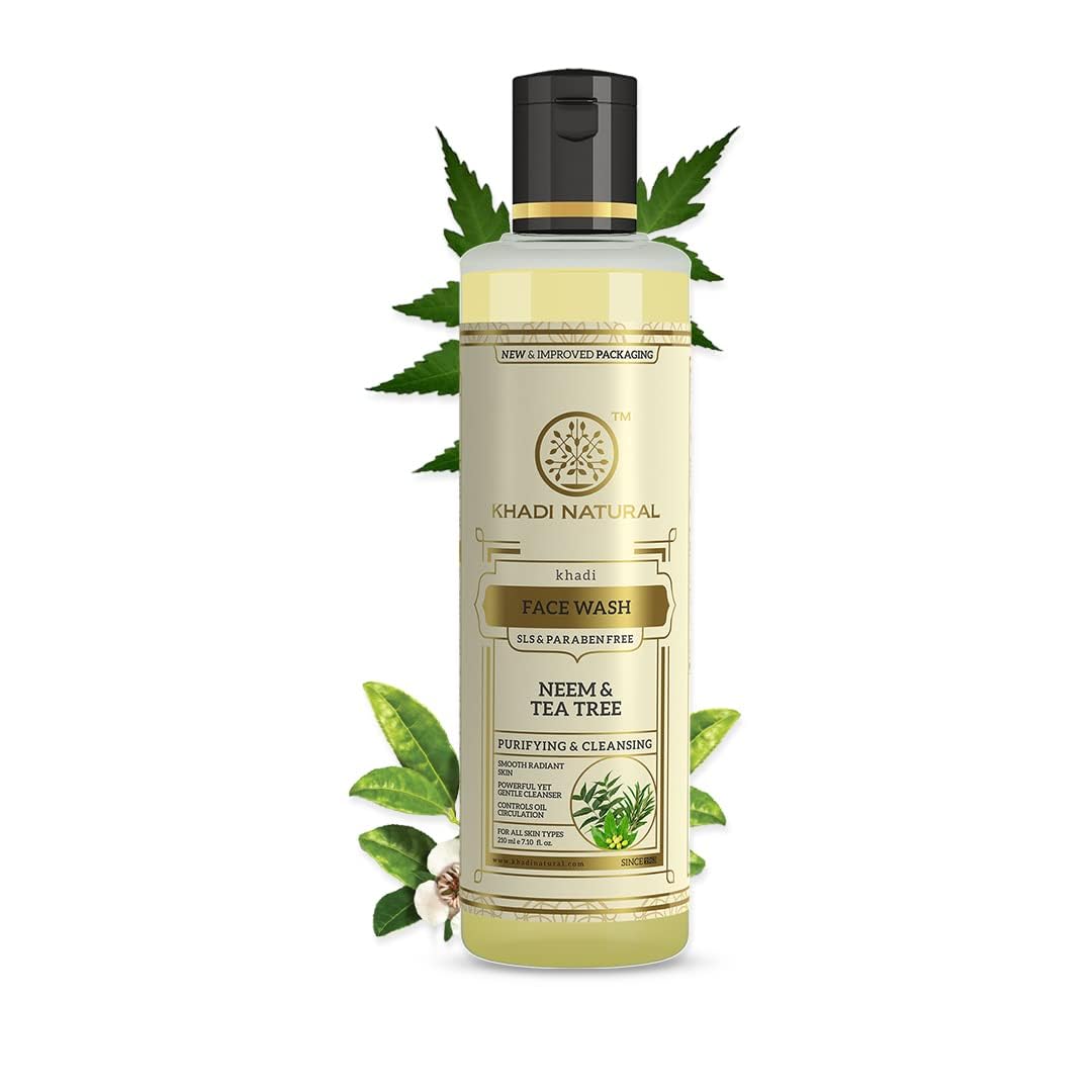 Khadi Natural Neem & Tea Tree Herbal Face Wash for Glowing Skin & Acne Control | Paraben & Sulfate-Free | Suitable for All Skin Types | 210ml | Daily Cleansing for Clear & Radiant Complexion