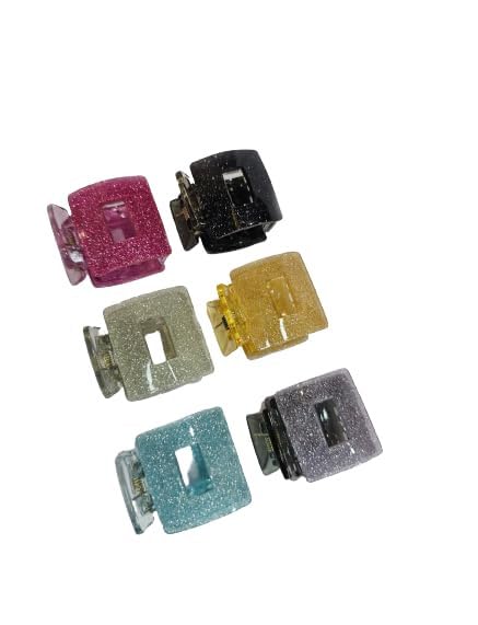 Glitter Hair Clips for Women - Square Claw Clips for Medium Thick Hair (6 Pack) - Perfect for Parties & Daily Styling